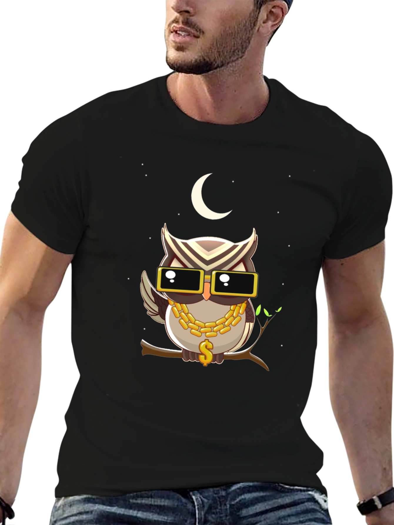 Cool Owl Graphic Tee - Mens Black T-Shirt