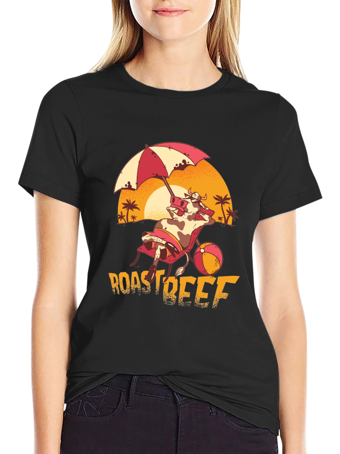 Roast Beef Beach Cow Black T-Shirt