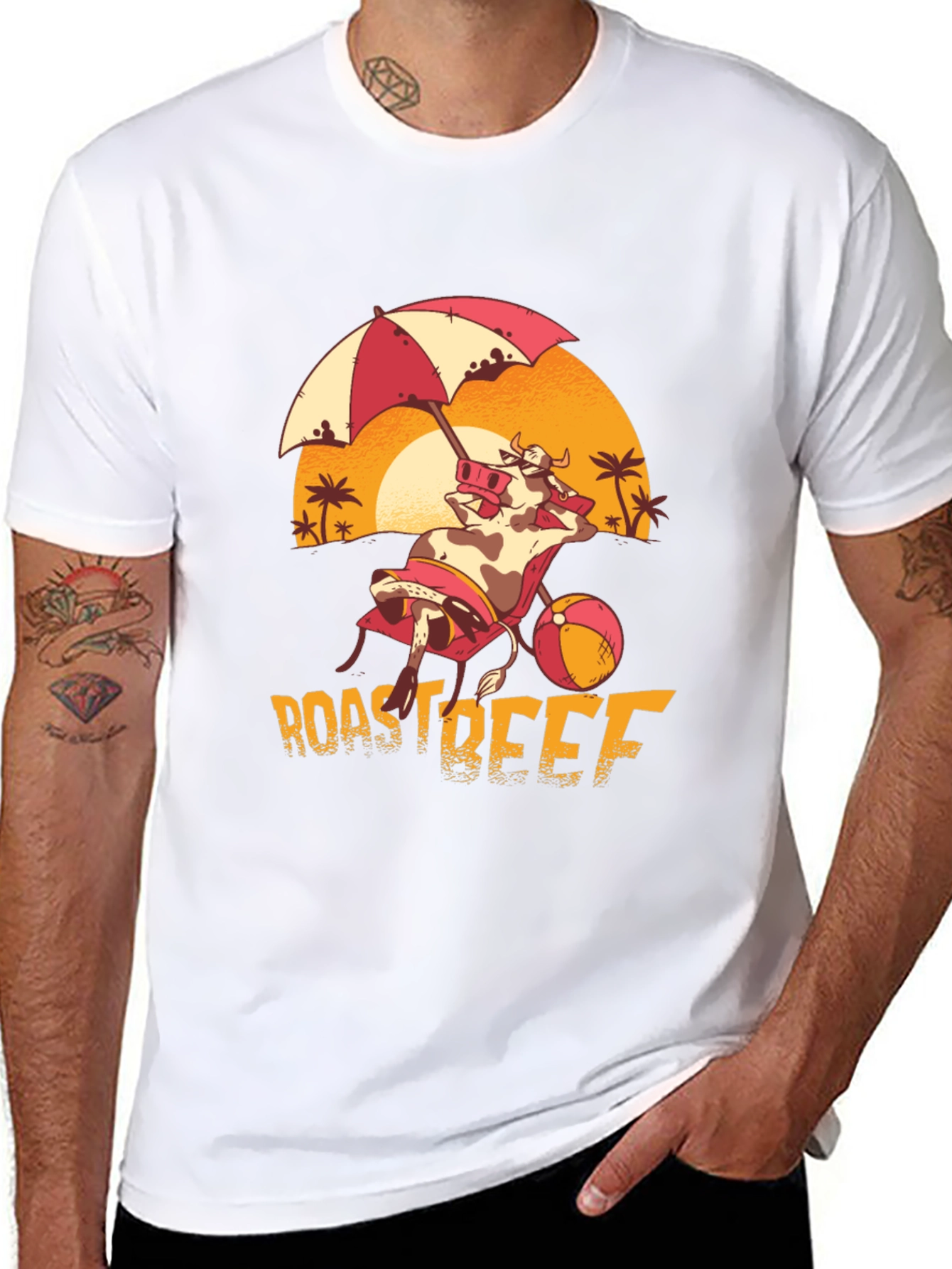 Roast Beef Beach Cow Black T-Shirt