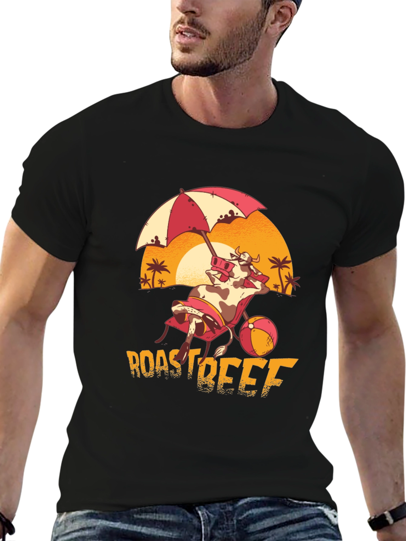 Roast Beef Beach Cow Black T-Shirt