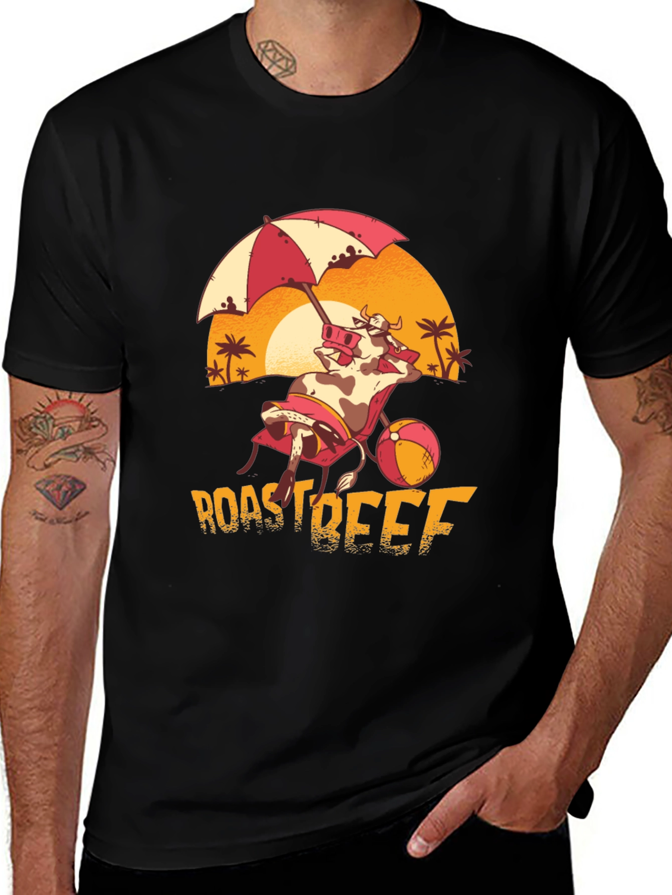 Roast Beef Beach Cow Black T-Shirt