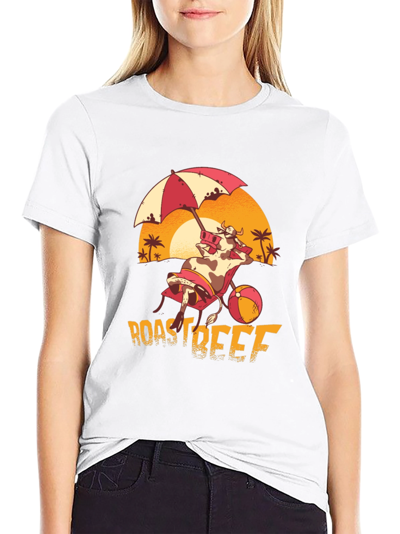 Roast Beef Beach Cow Black T-Shirt