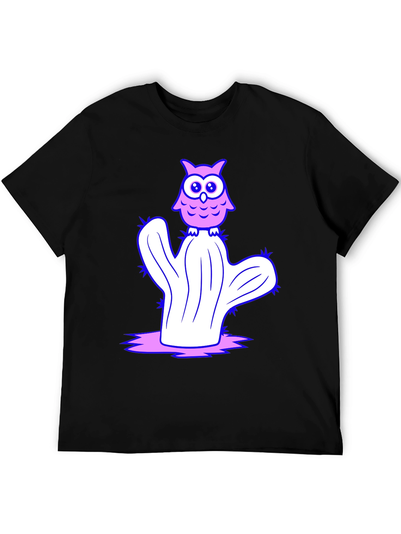 Owl on Cactus Graphic T-Shirt - Black