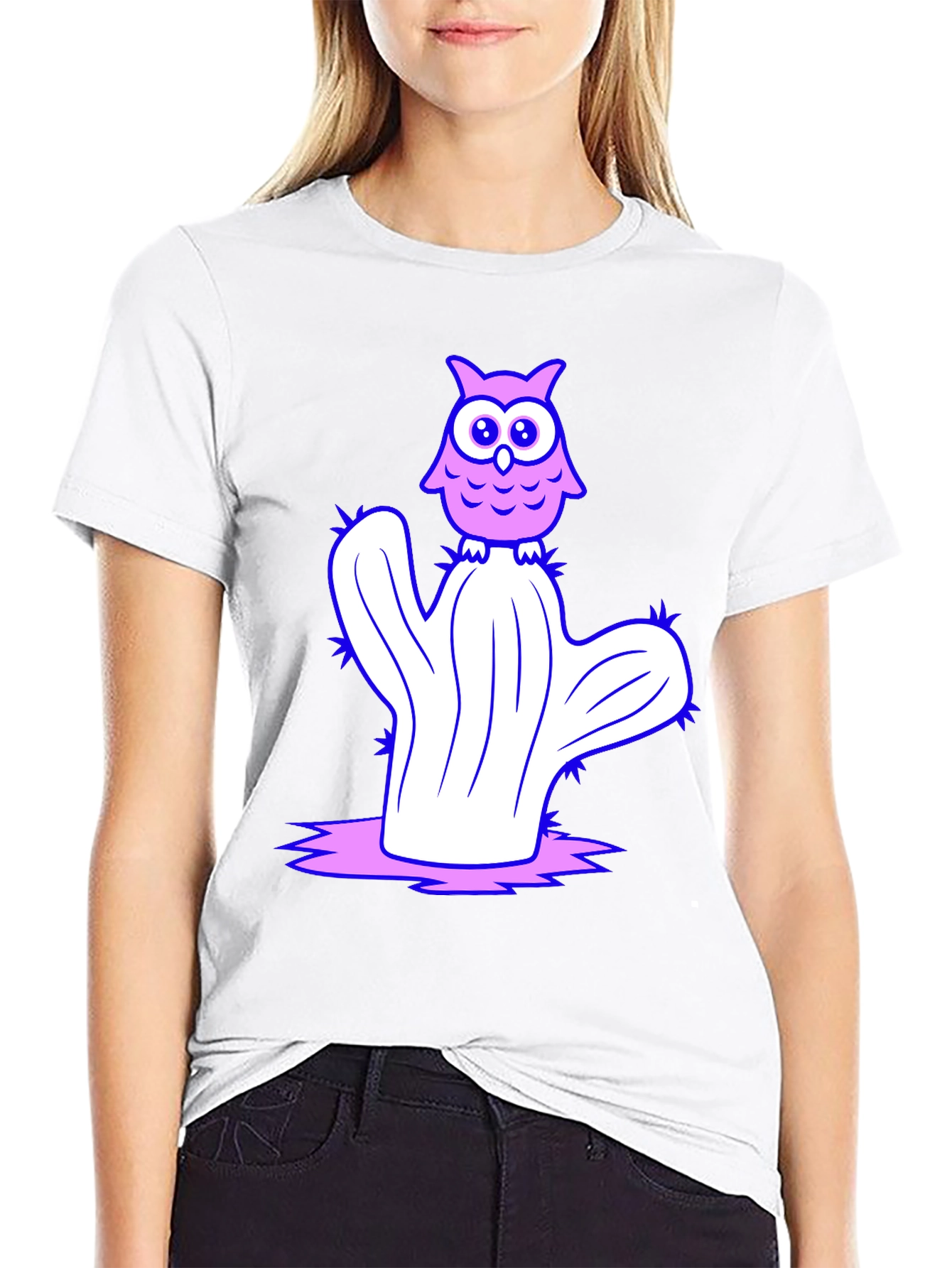Owl on Cactus Graphic T-Shirt - Black