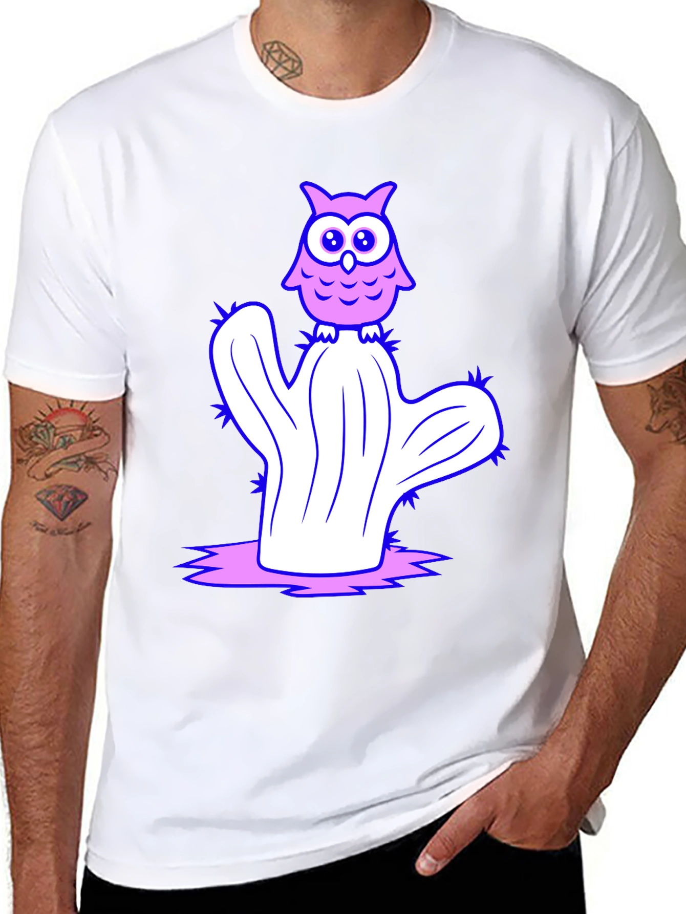 Owl on Cactus Graphic T-Shirt - Black