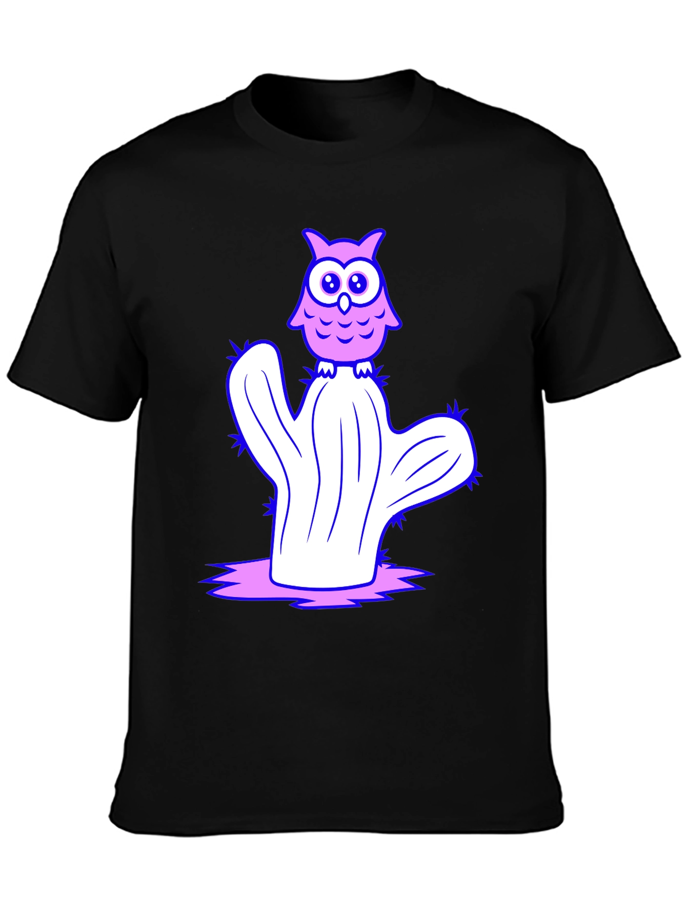 Owl on Cactus Graphic T-Shirt - Black