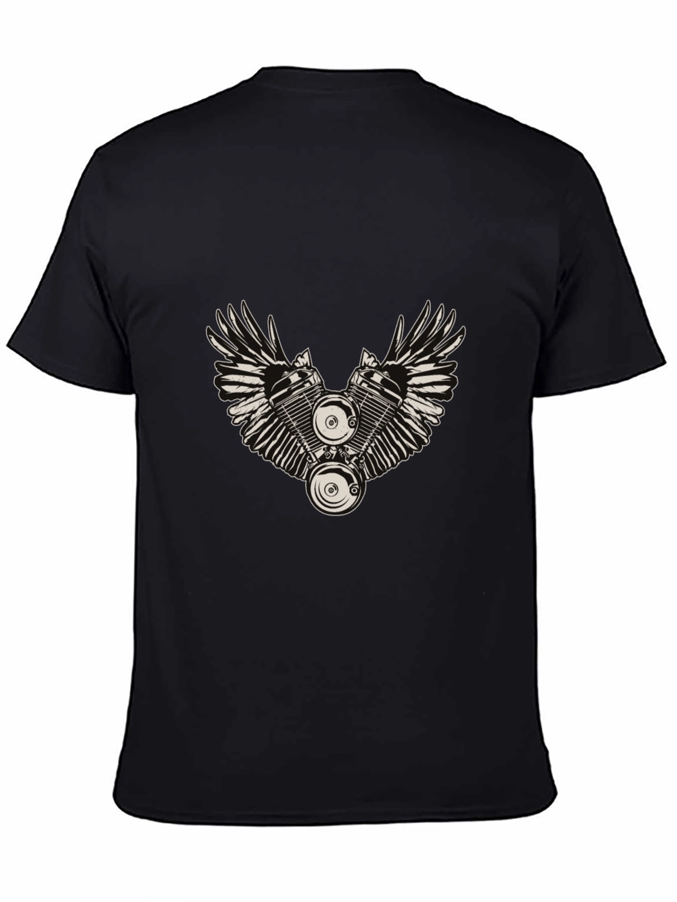 Winged Engine Graphic T-Shirt - Black Cotton