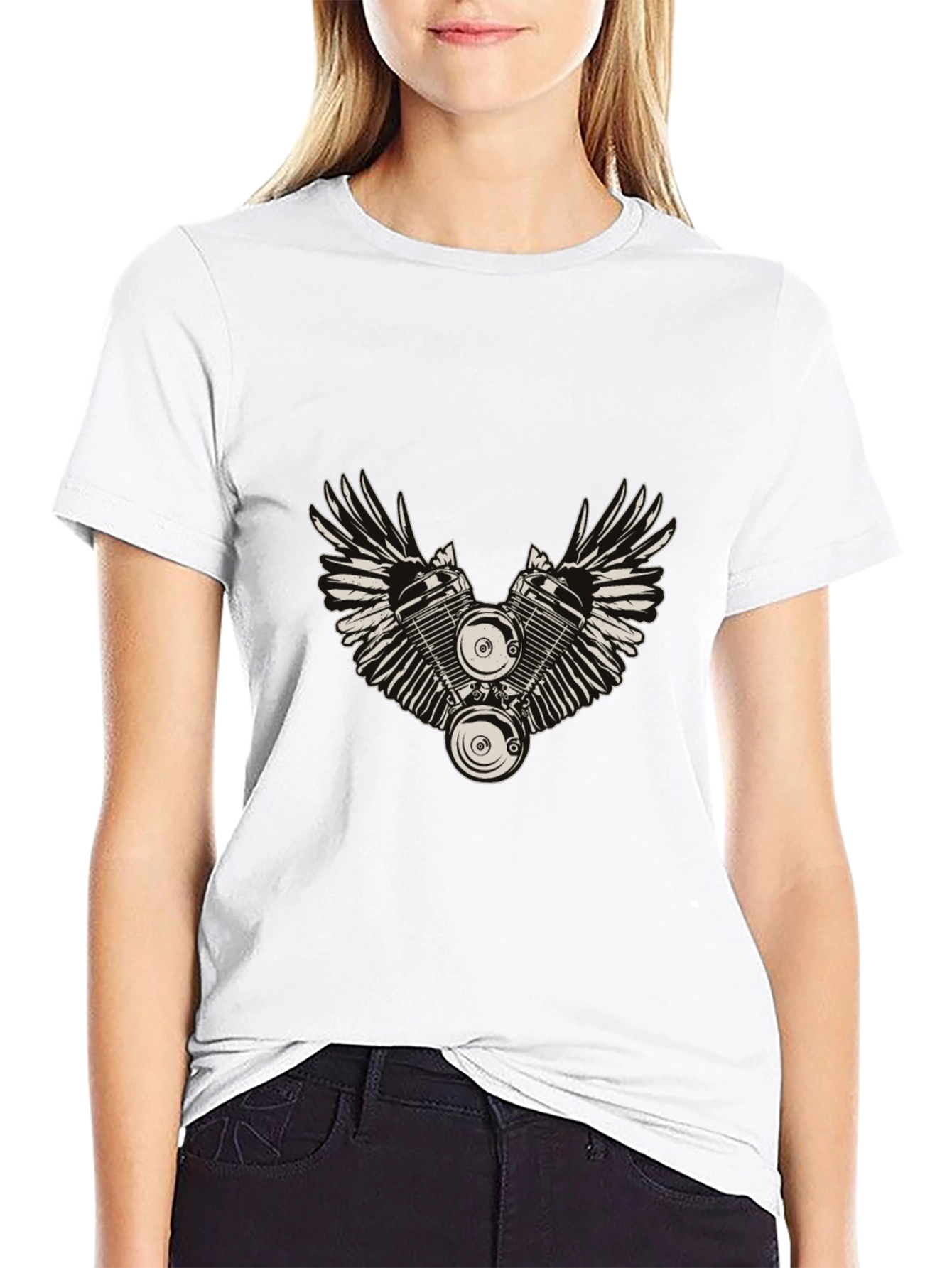 Winged Engine Graphic T-Shirt - Black Cotton