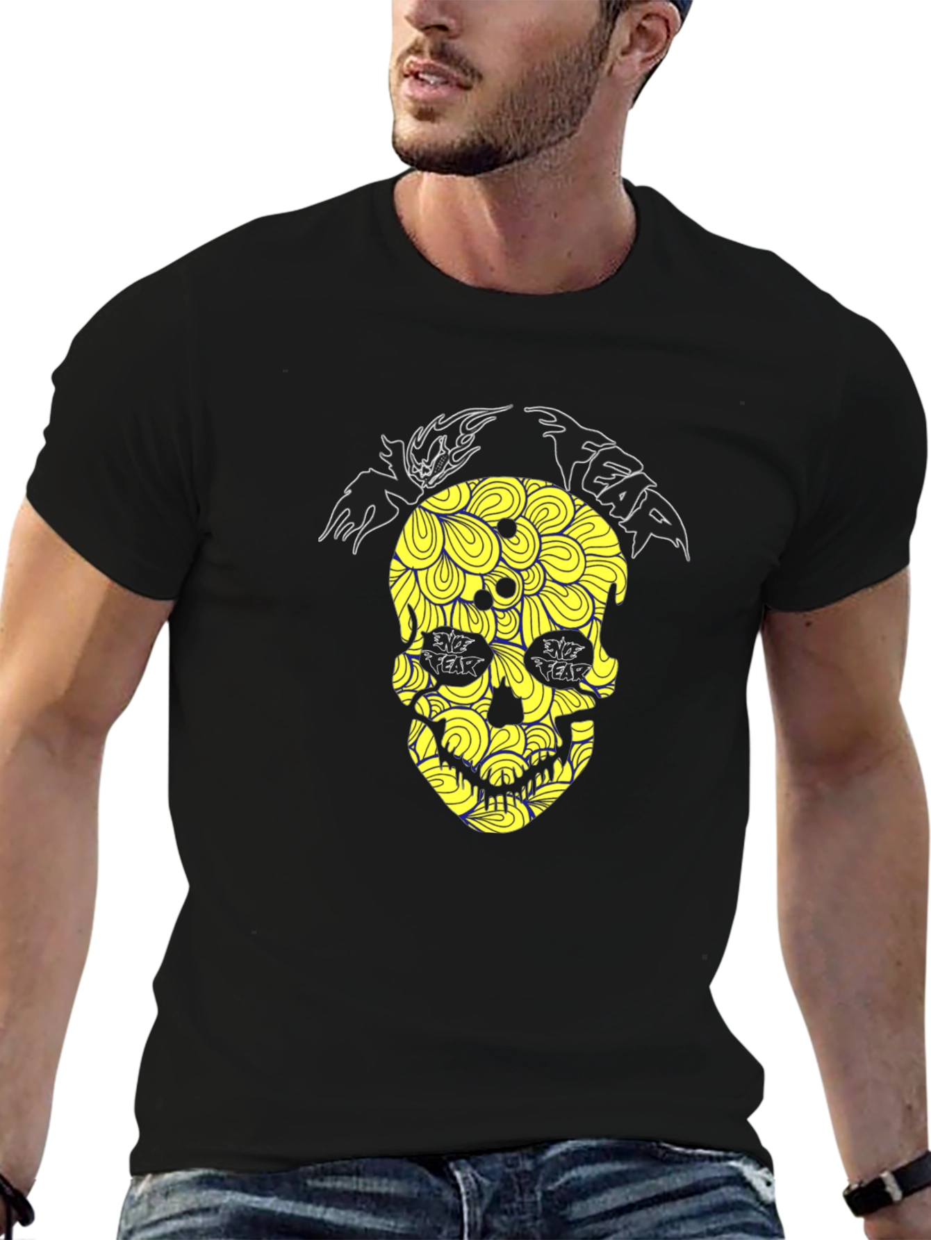 Fear Skull Graphic Print Black T-Shirt