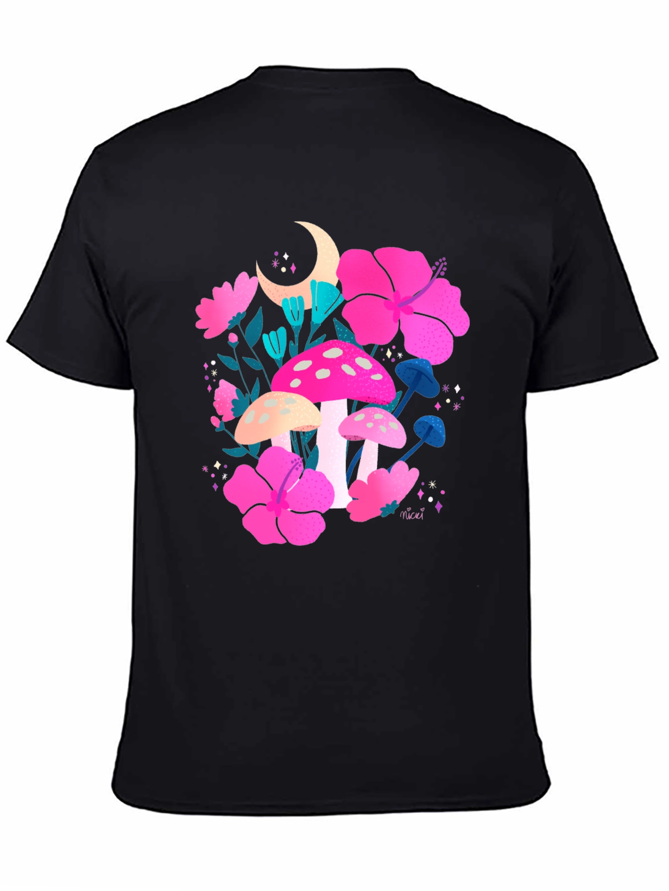 Floral Mushroom Graphic Tee - Trendy Black T-Shirt