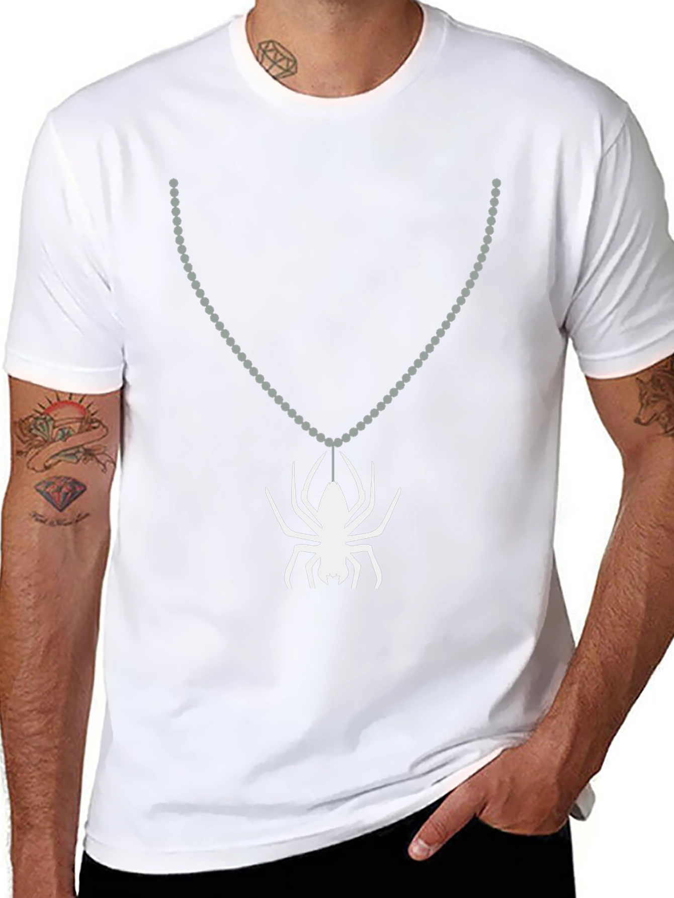 Spider Necklace Graphic Tee - Creepy Cool Style