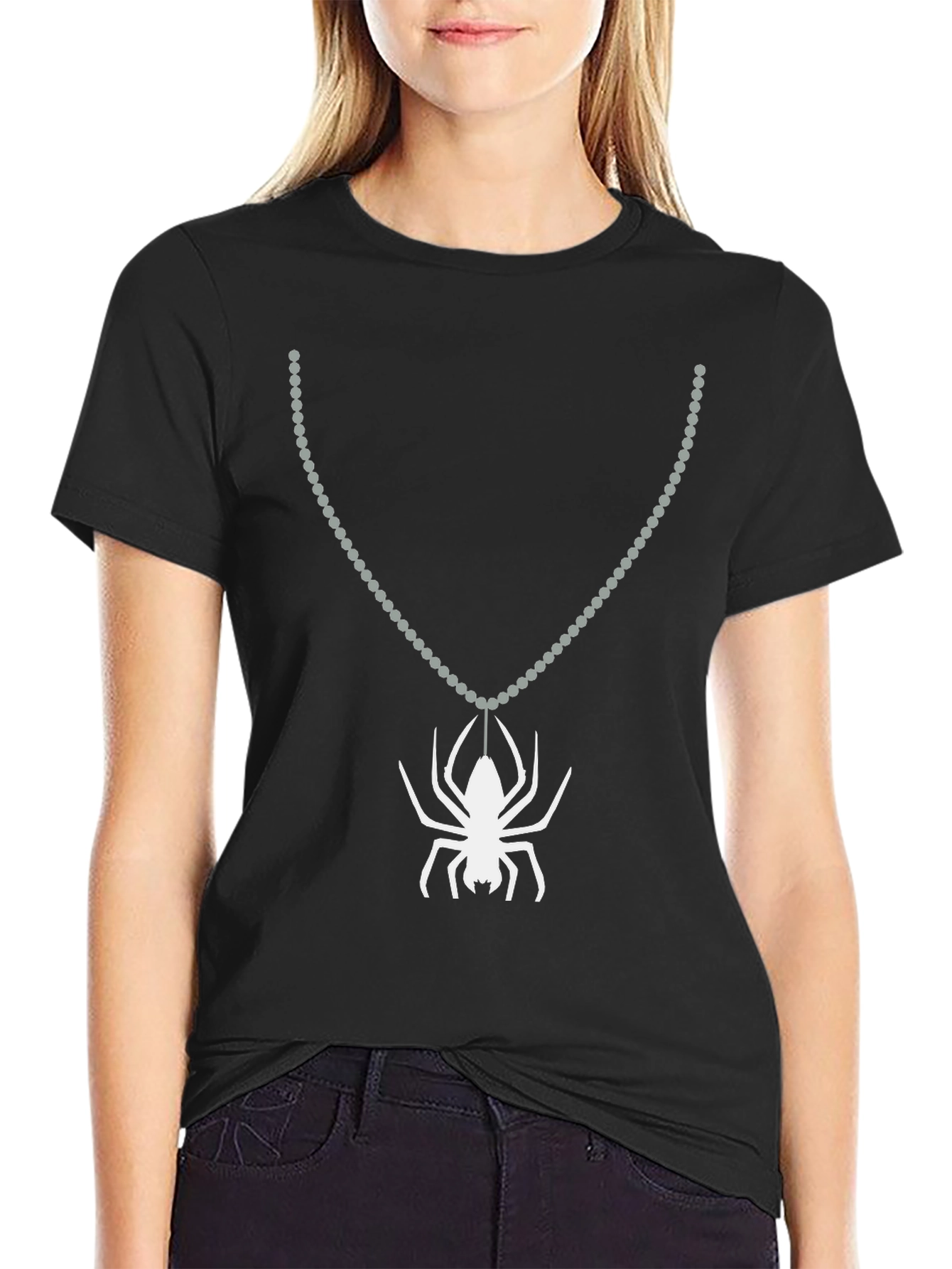 Spider Necklace Graphic Tee - Creepy Cool Style