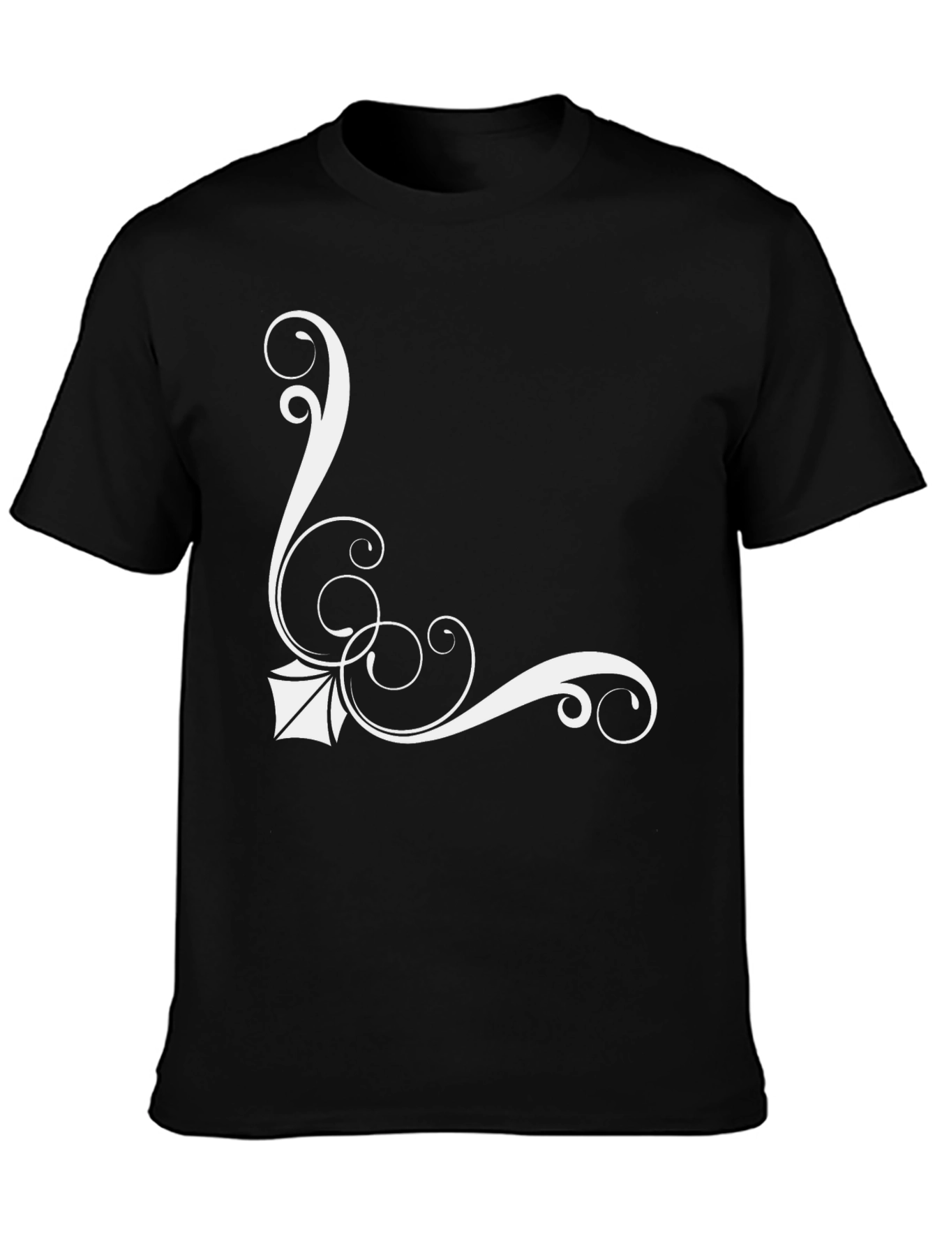 Elegant Black T-Shirt with White Floral Design