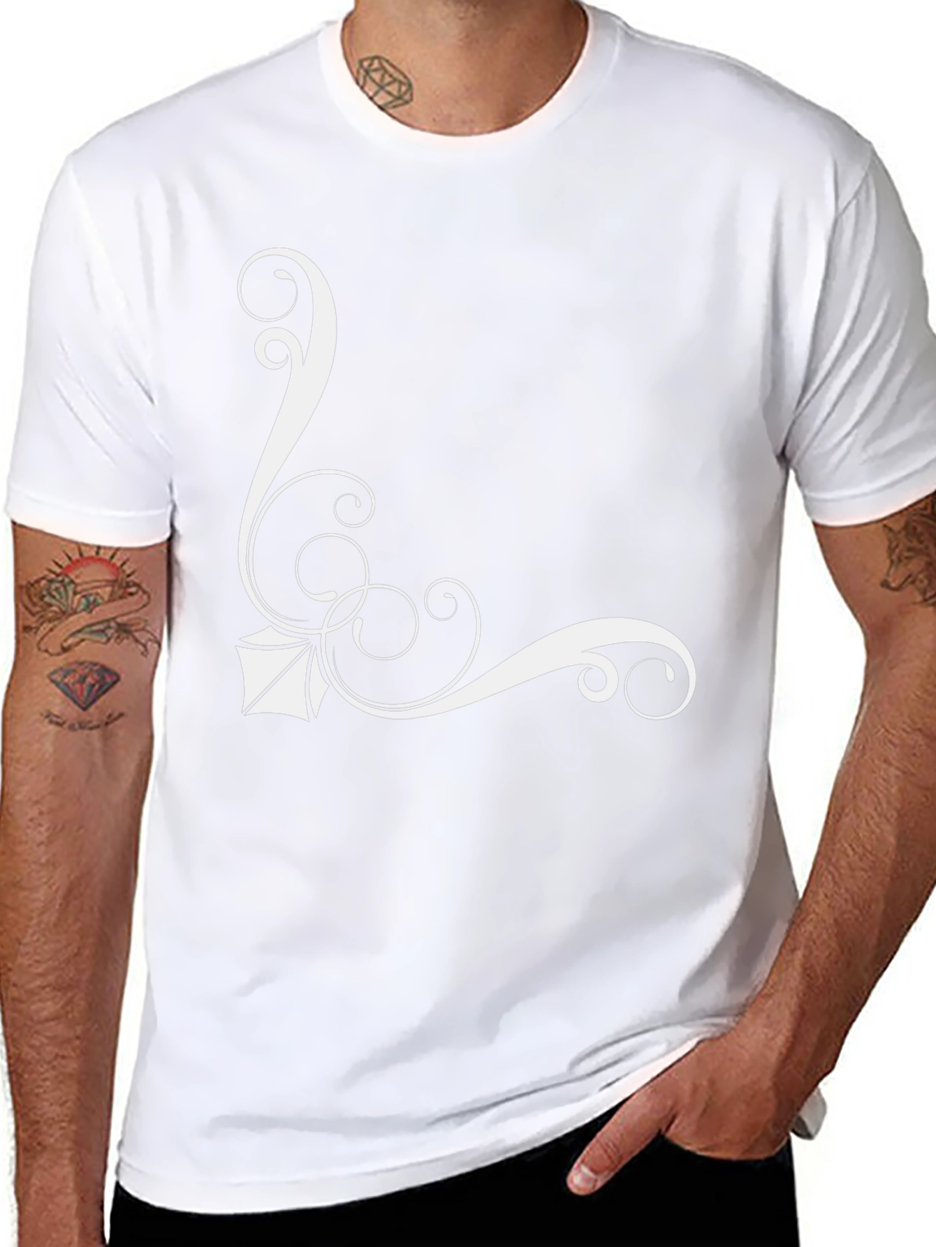 Elegant Black T-Shirt with White Floral Design