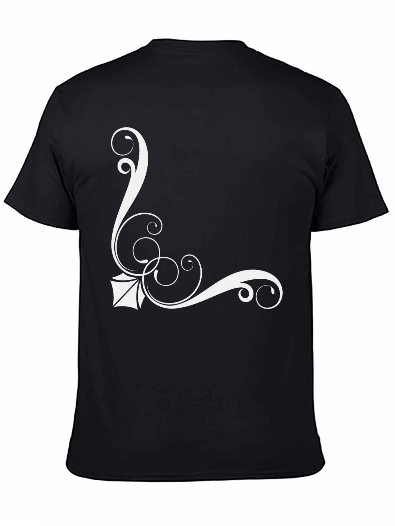 Elegant Black T-Shirt with White Floral Design