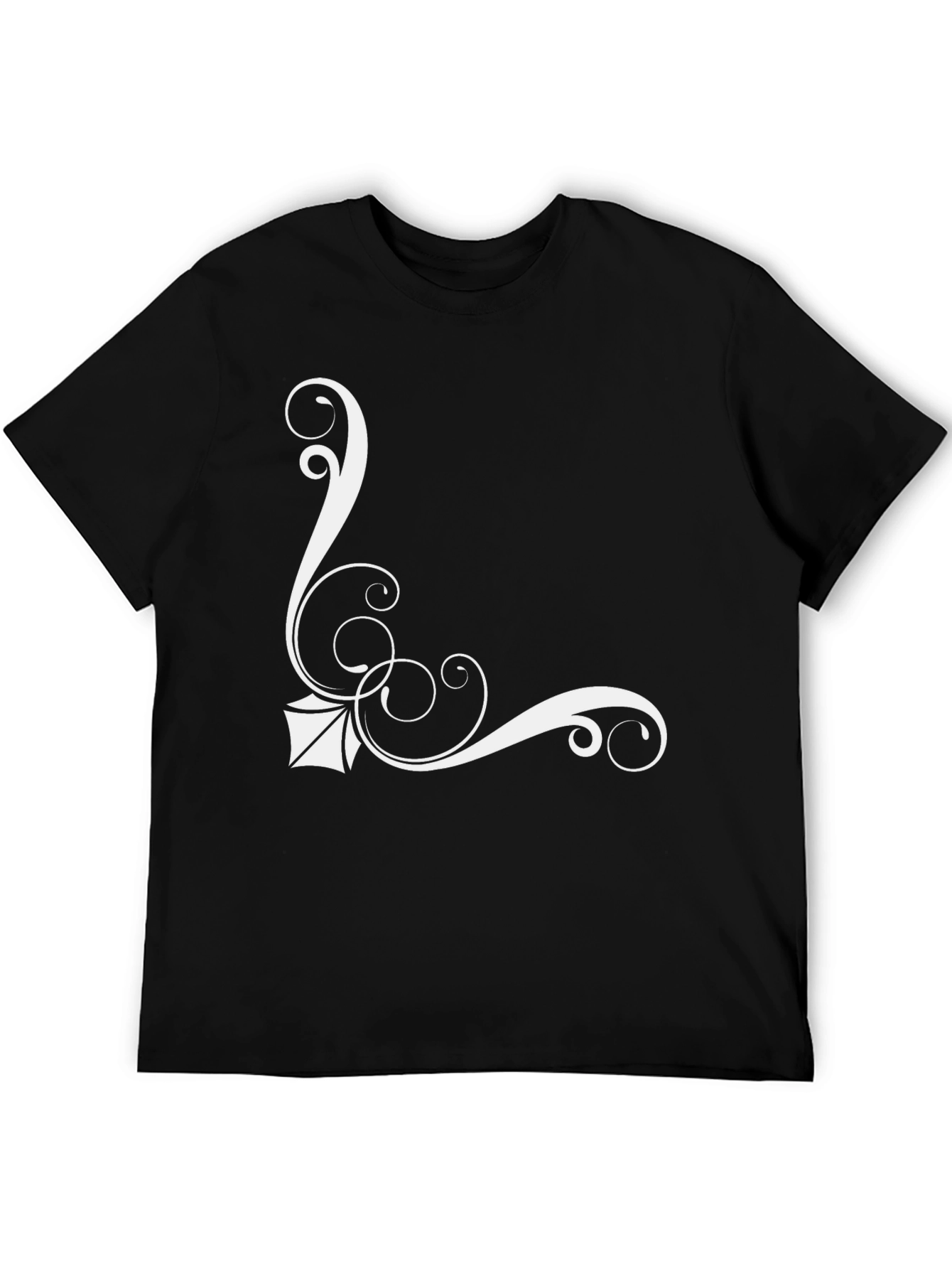 Elegant Black T-Shirt with White Floral Design