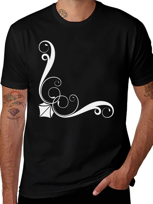 Elegant Black T-Shirt with White Floral Design