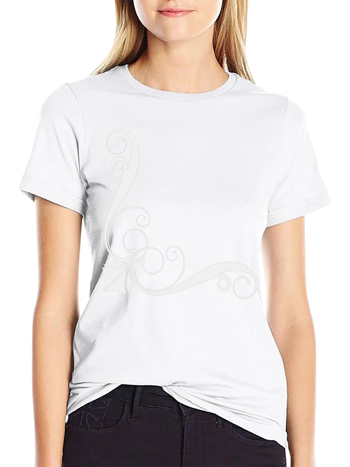 Elegant Black T-Shirt with White Floral Design