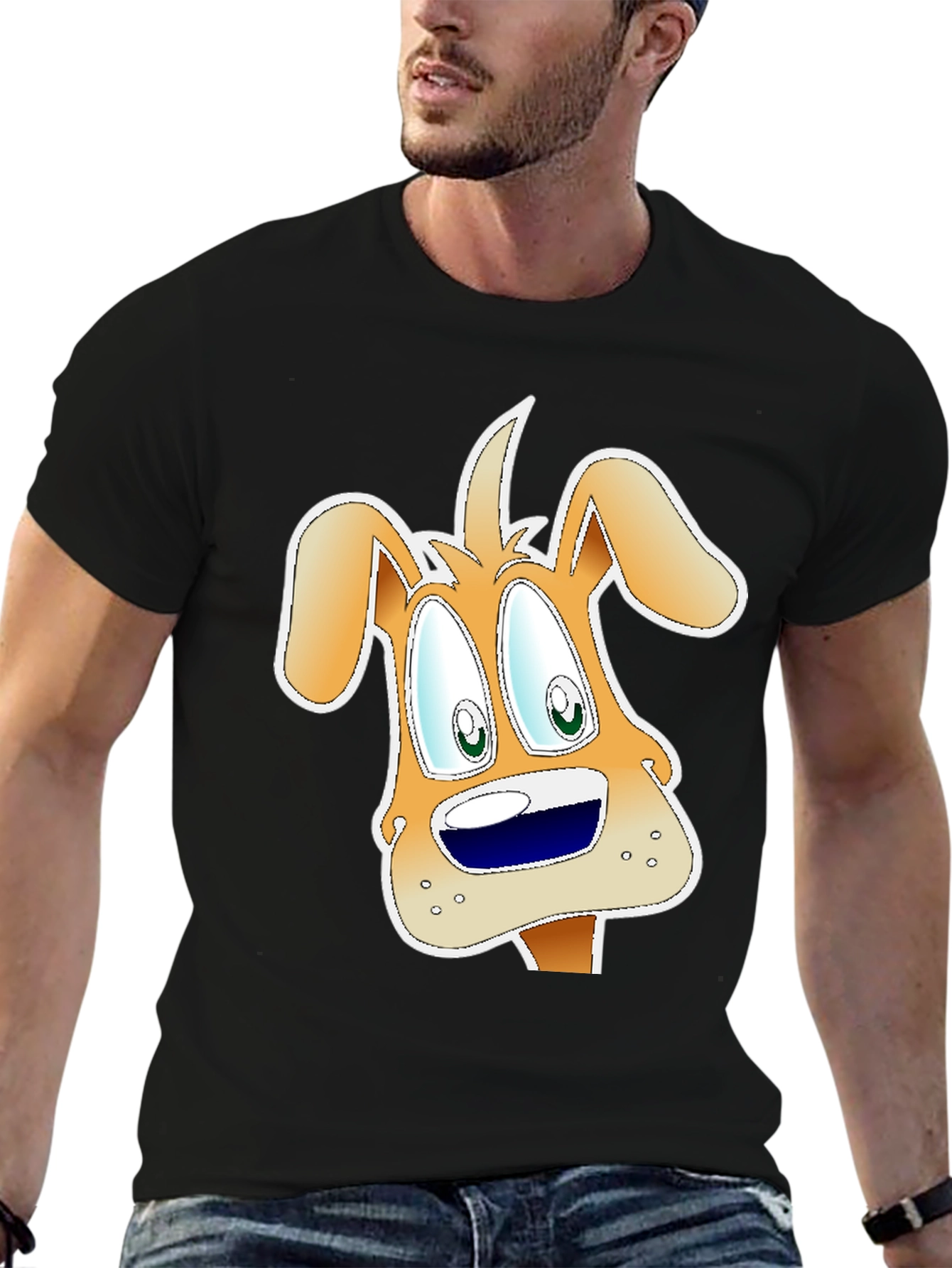 Cartoon Dog Graphic Black T-Shirt