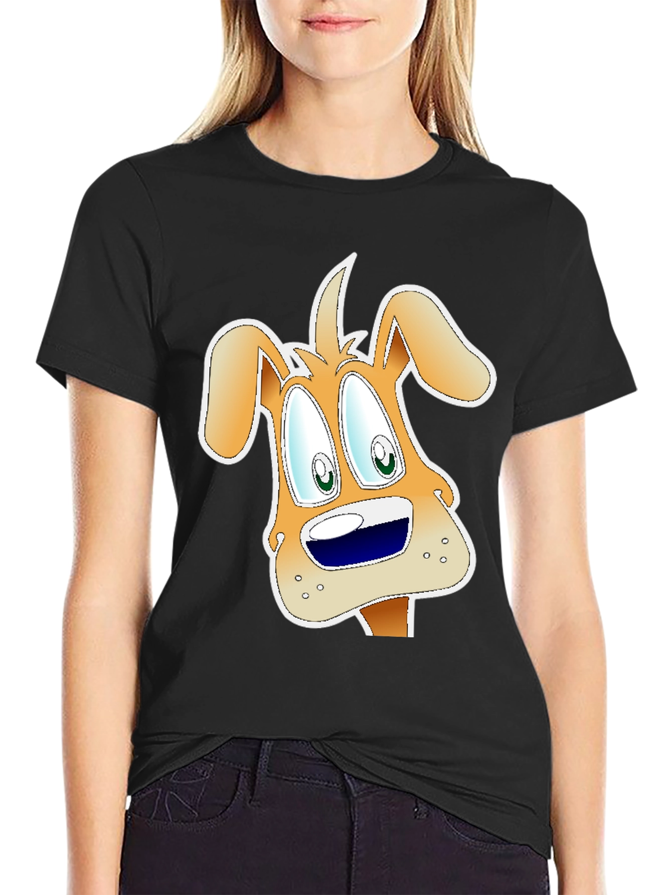 Cartoon Dog Graphic Black T-Shirt