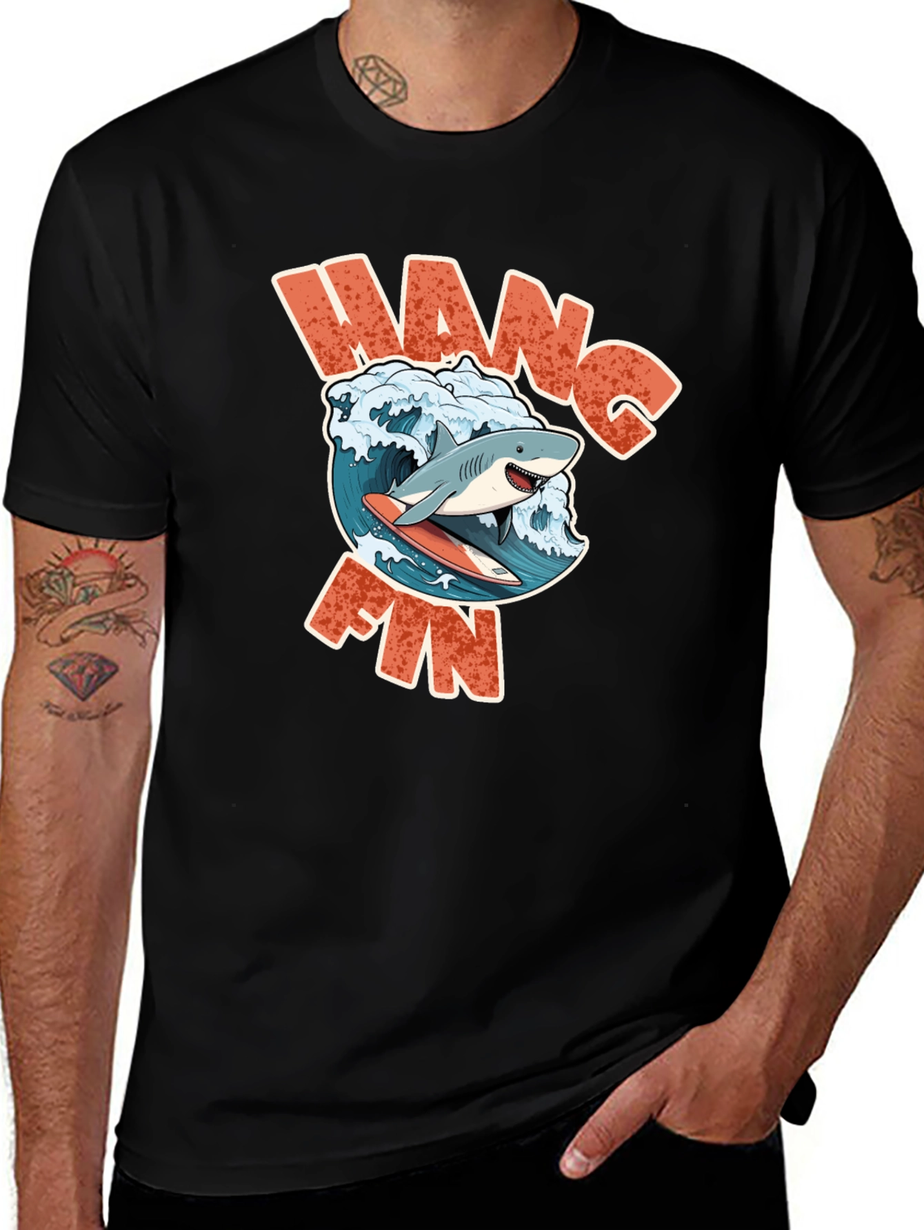 Hang Fin Shark Surfing T-Shirt