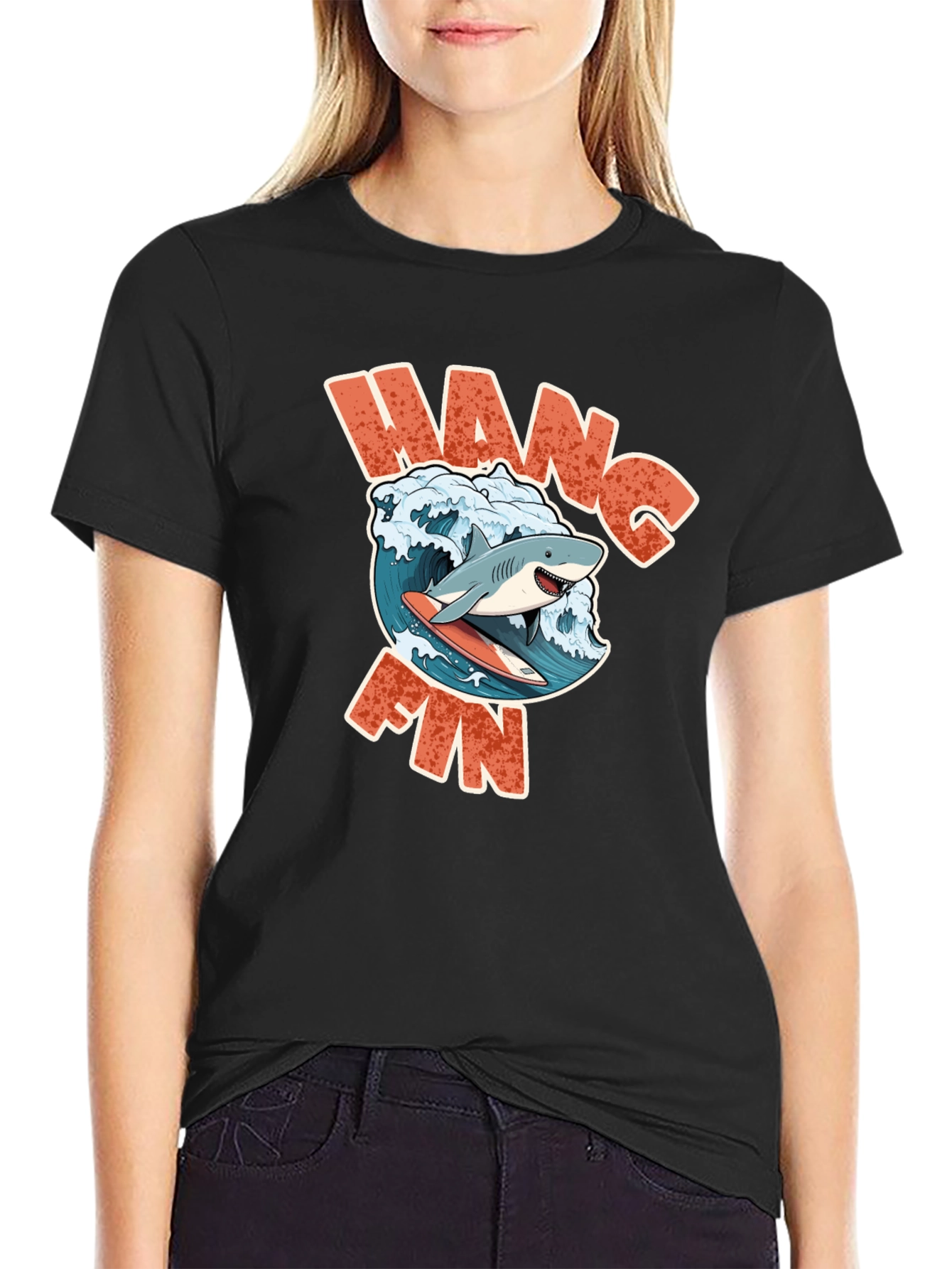 Hang Fin Shark Surfing T-Shirt