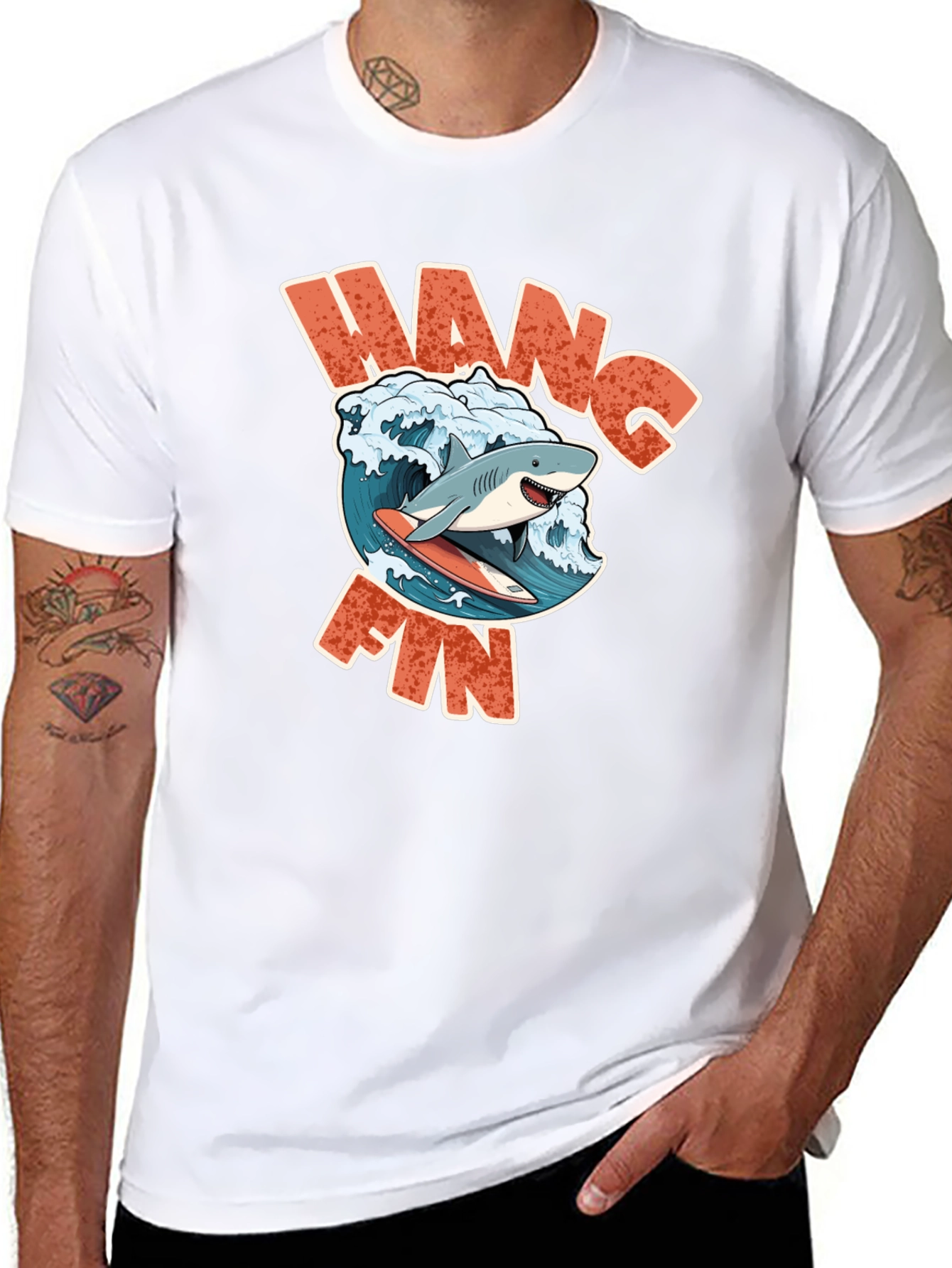 Hang Fin Shark Surfing T-Shirt