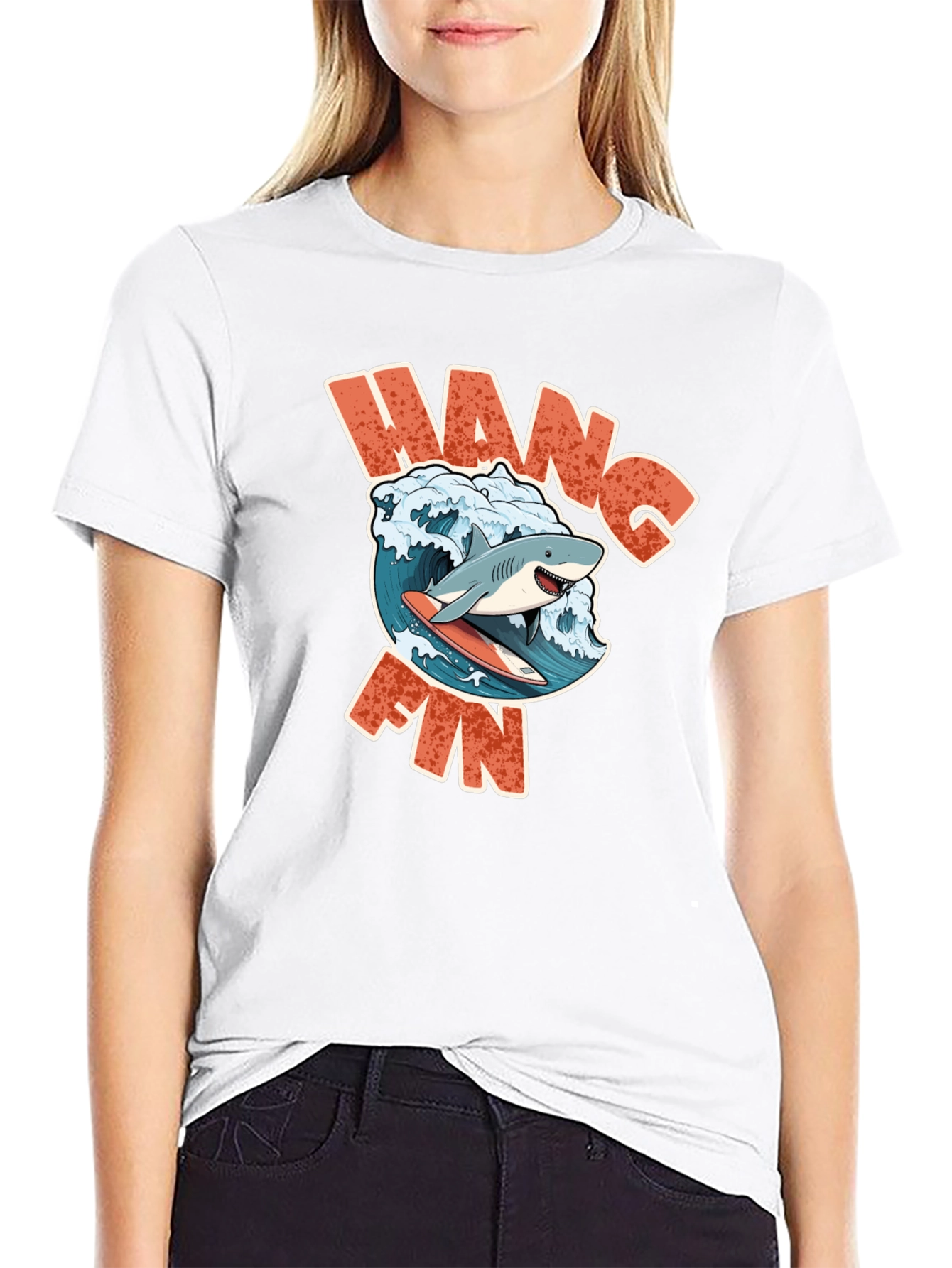Hang Fin Shark Surfing T-Shirt