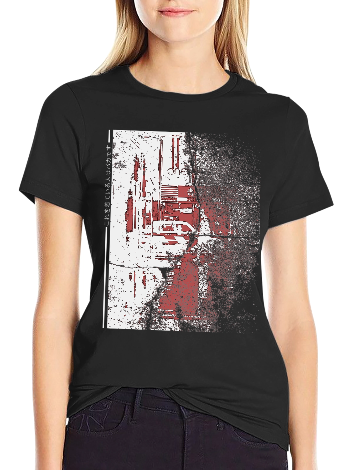 Distressed Cyberpunk Graphic Print Black T-Shirt