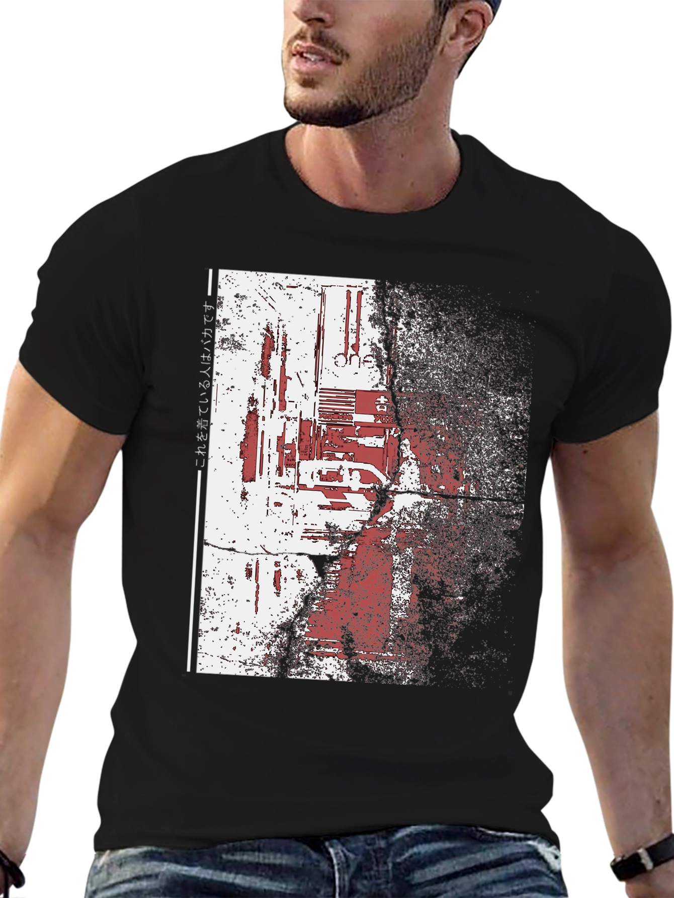 Distressed Cyberpunk Graphic Print Black T-Shirt