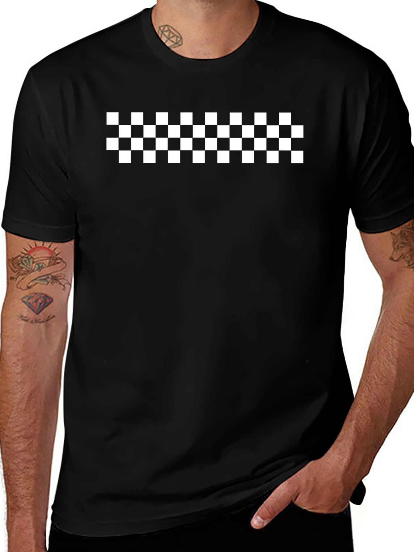 Checkered Pattern Black T-Shirt