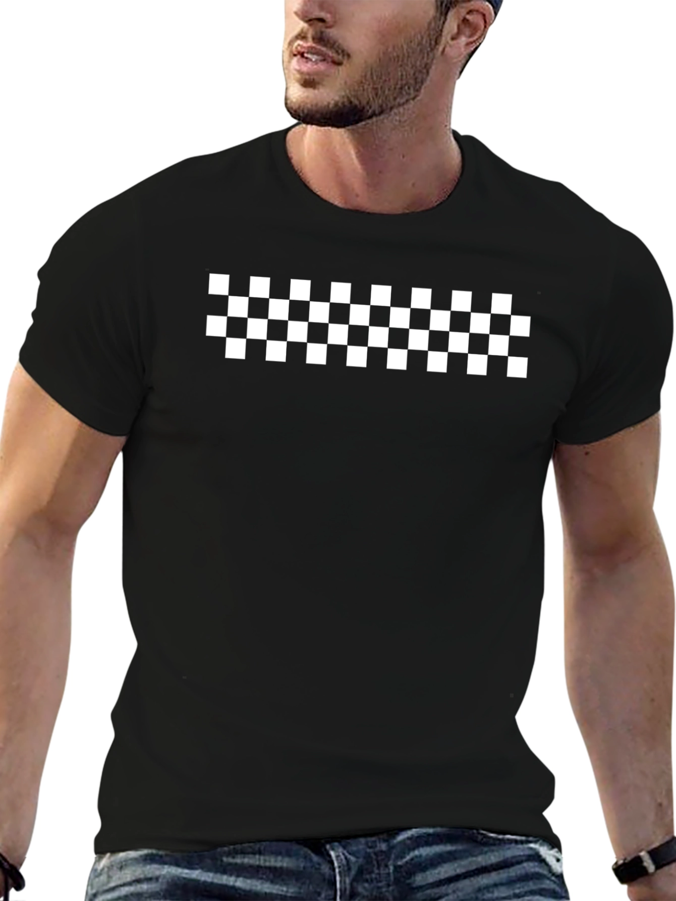 Checkered Pattern Black T-Shirt