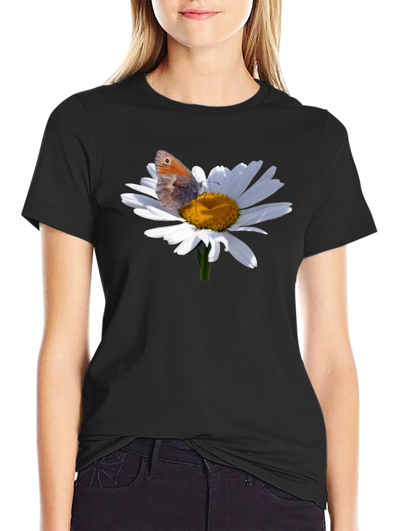 Daisy Butterfly Graphic T-Shirt - Nature Inspired Tee