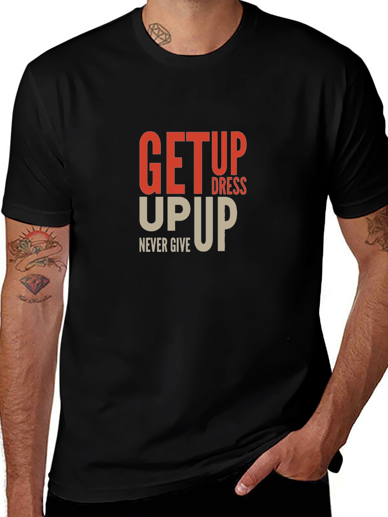 Motivational Get Up Graphic Black T-Shirt