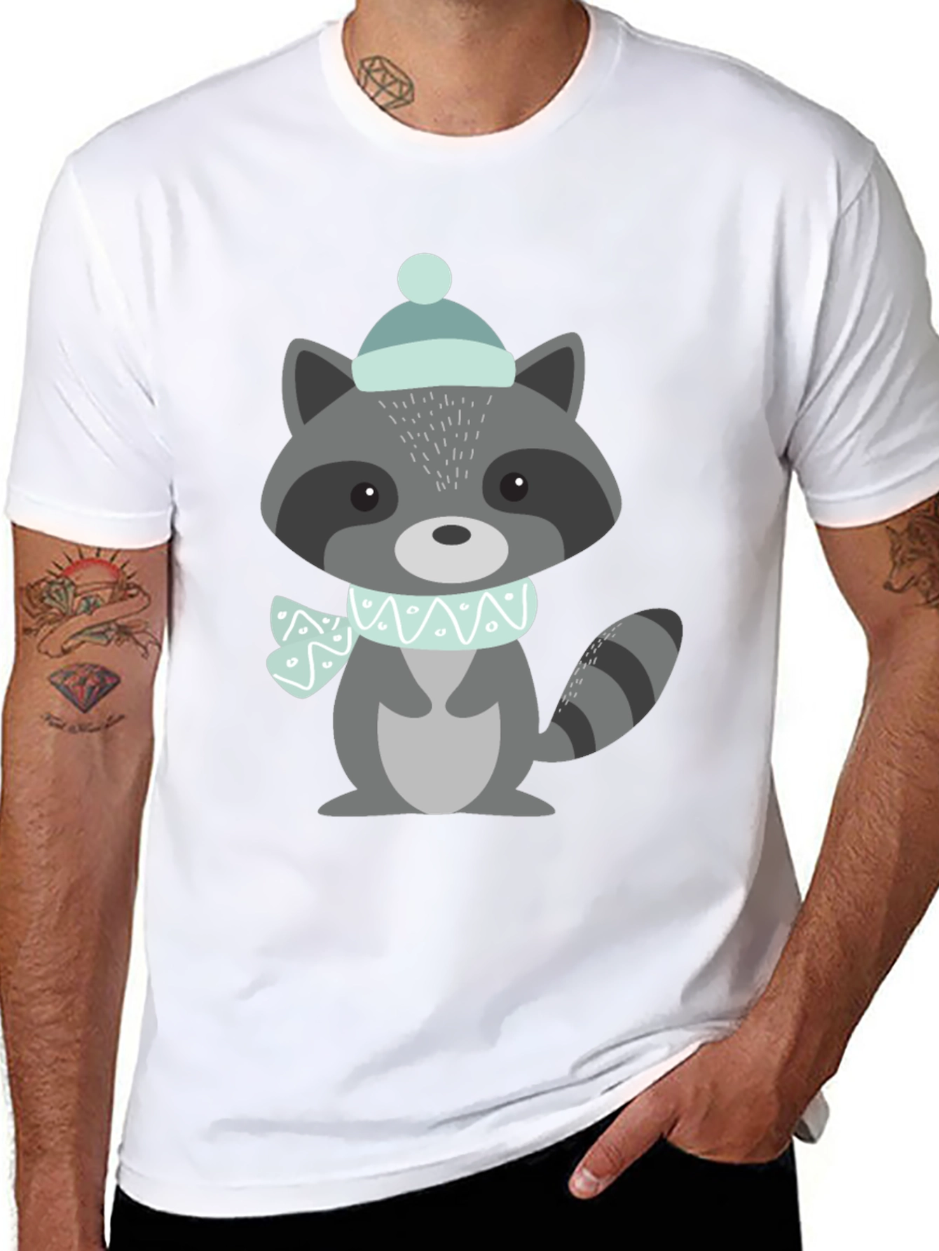Cute Raccoon Winter Hat Graphic Tee