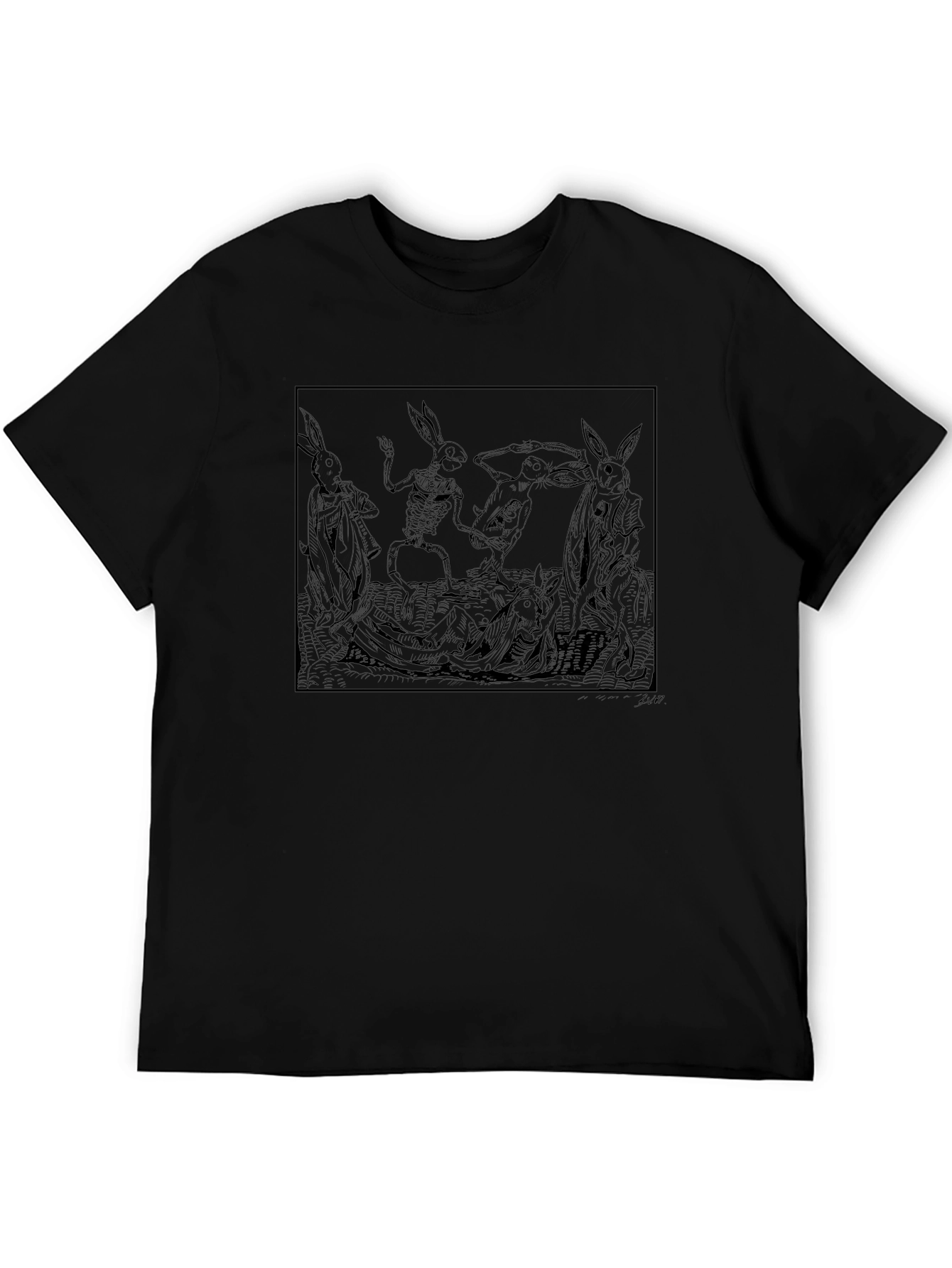 Hare Skeleton Dance Graphic Tee - Black