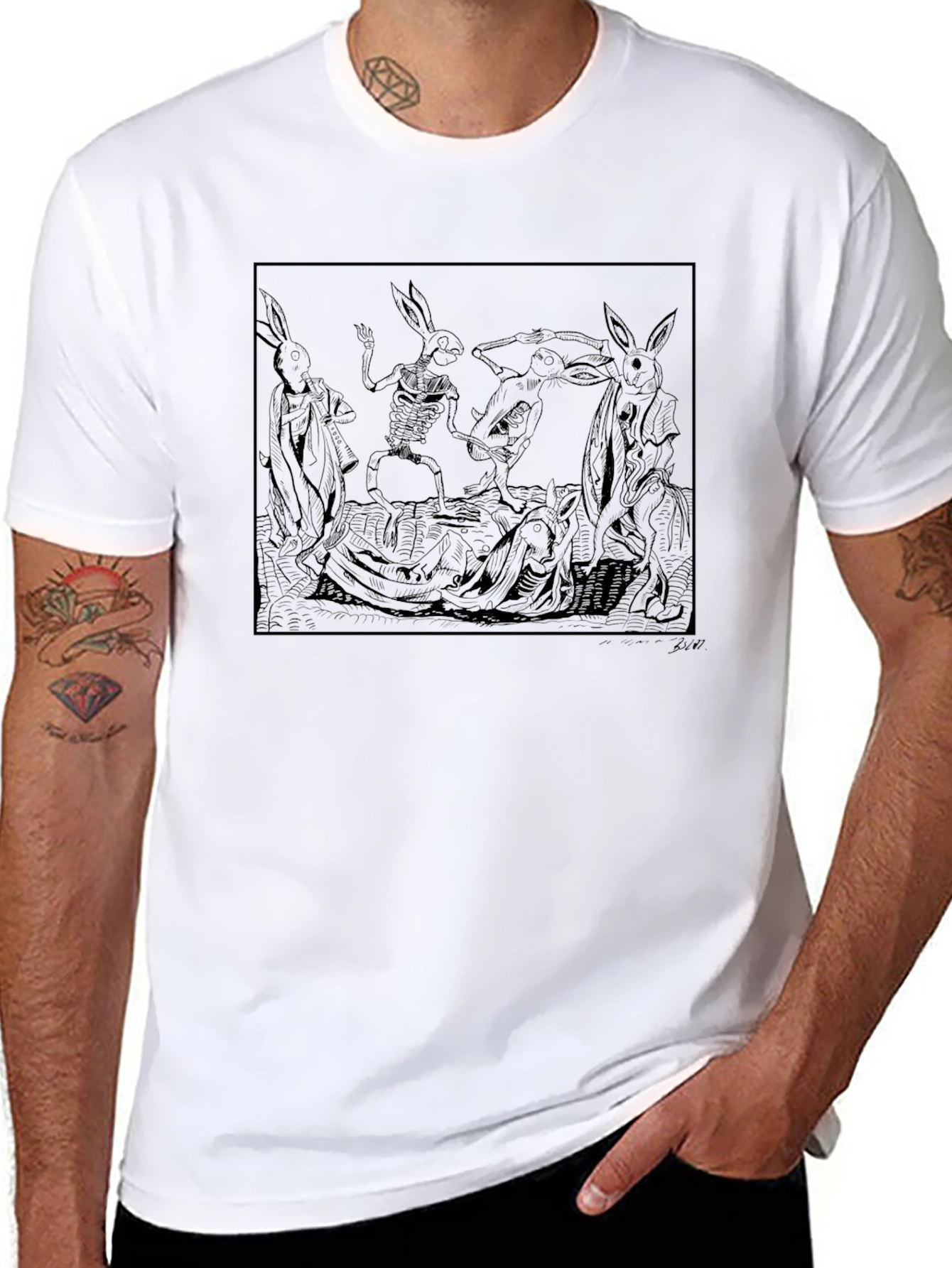 Hare Skeleton Dance Graphic Tee - Black