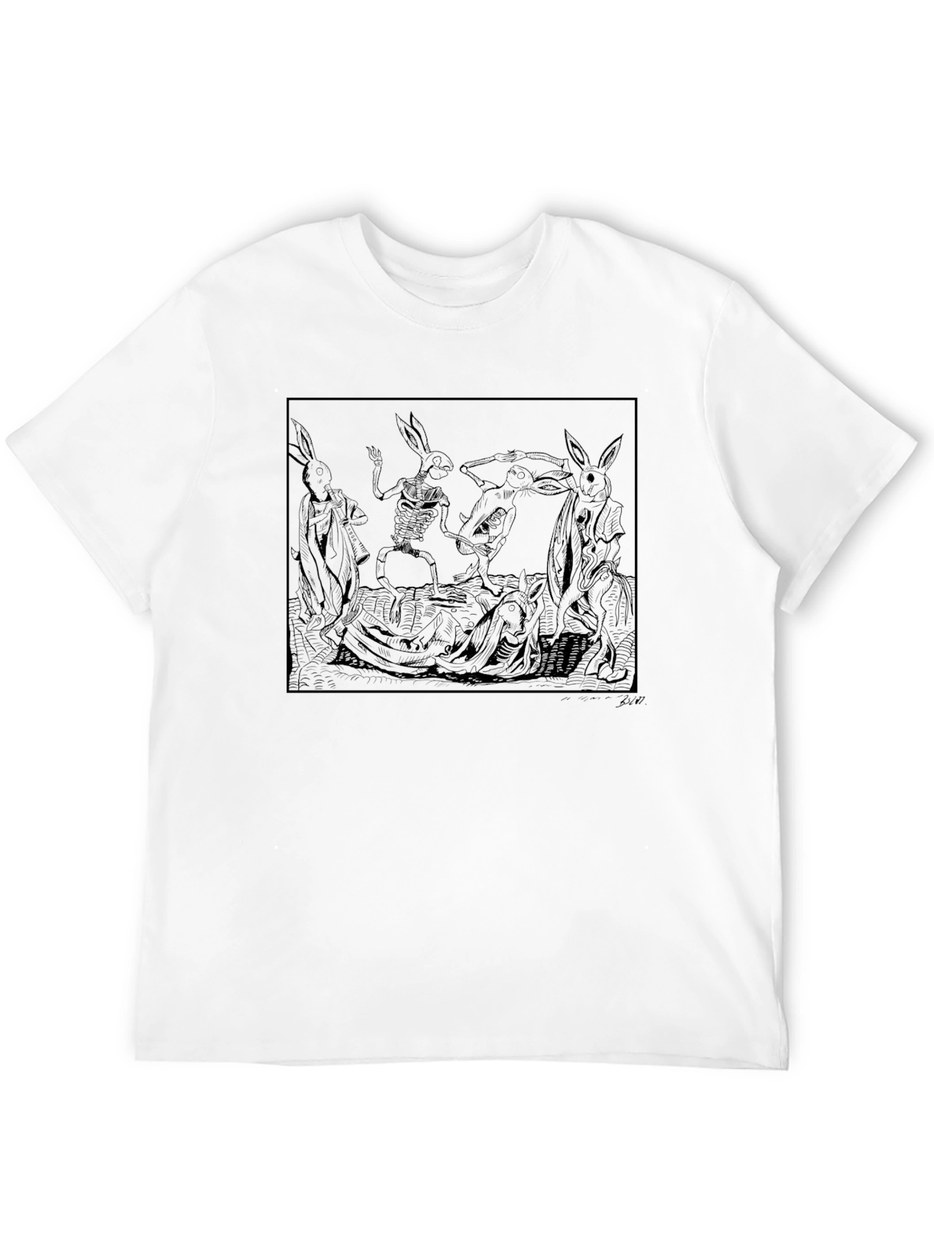 Hare Skeleton Dance Graphic Tee - Black