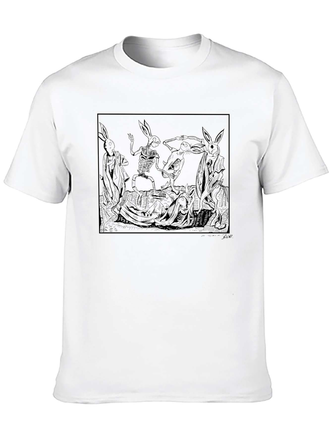 Hare Skeleton Dance Graphic Tee - Black