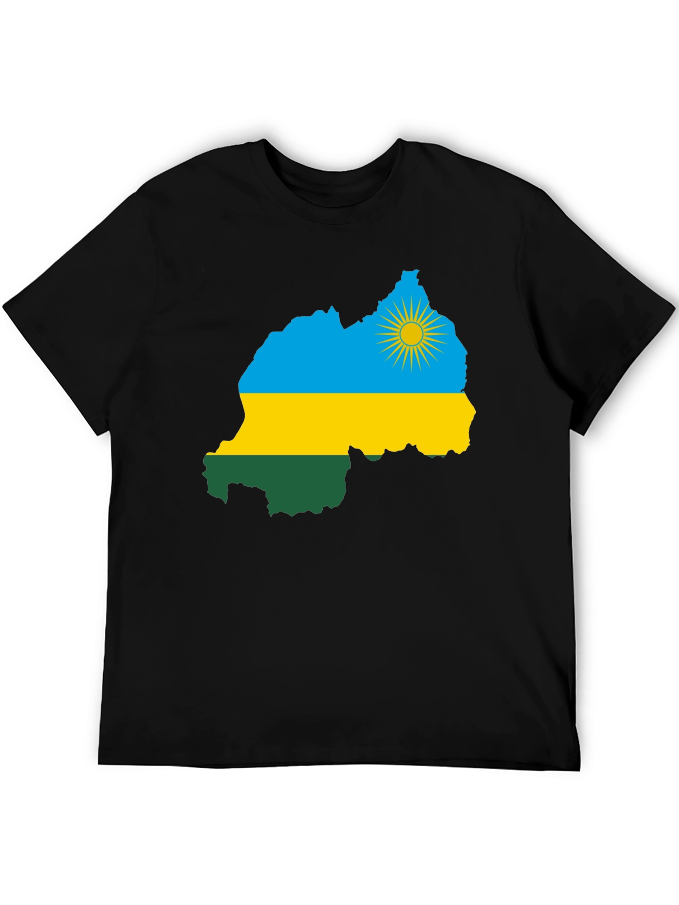 Rwanda Flag Map Black T-Shirt