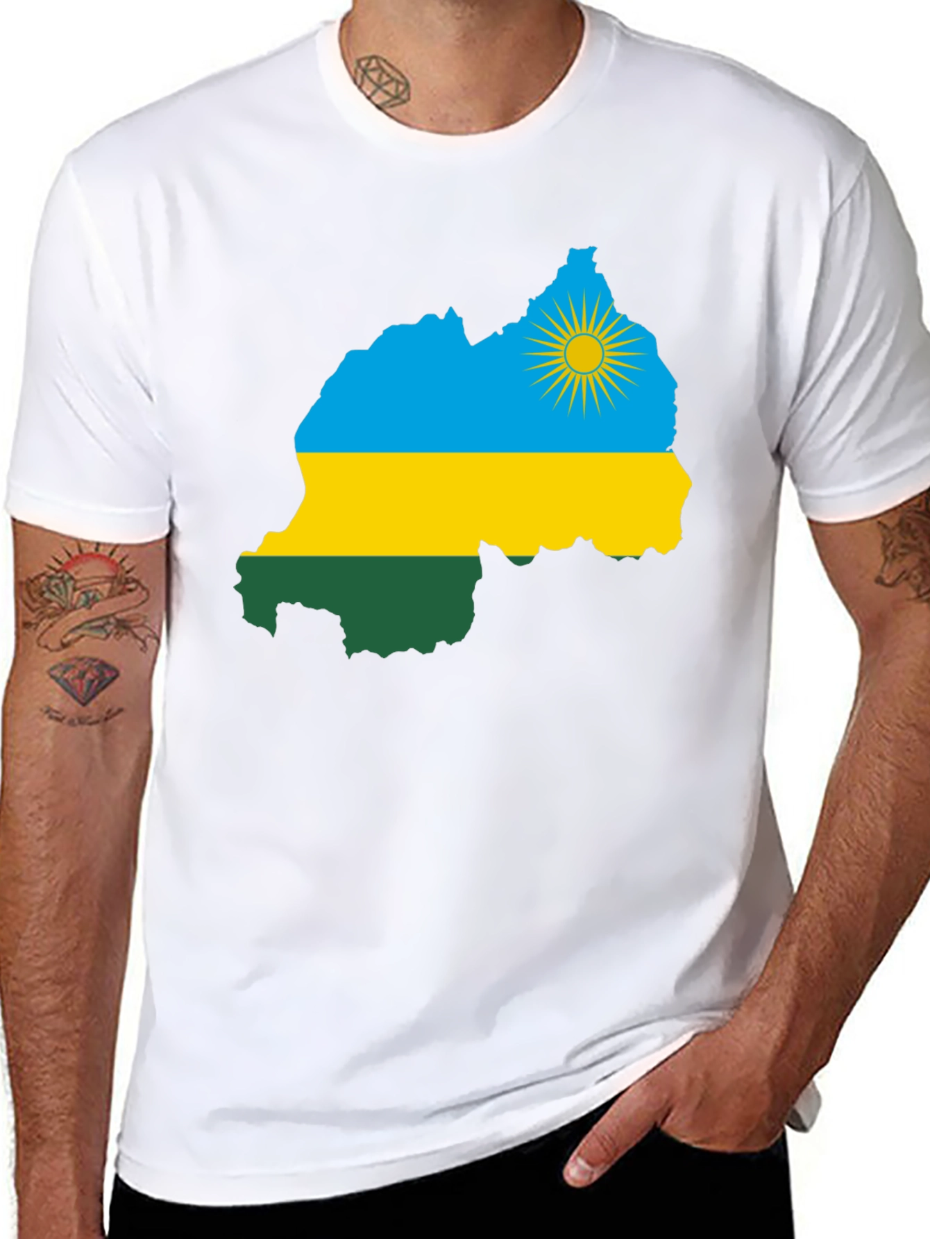 Rwanda Flag Map Black T-Shirt