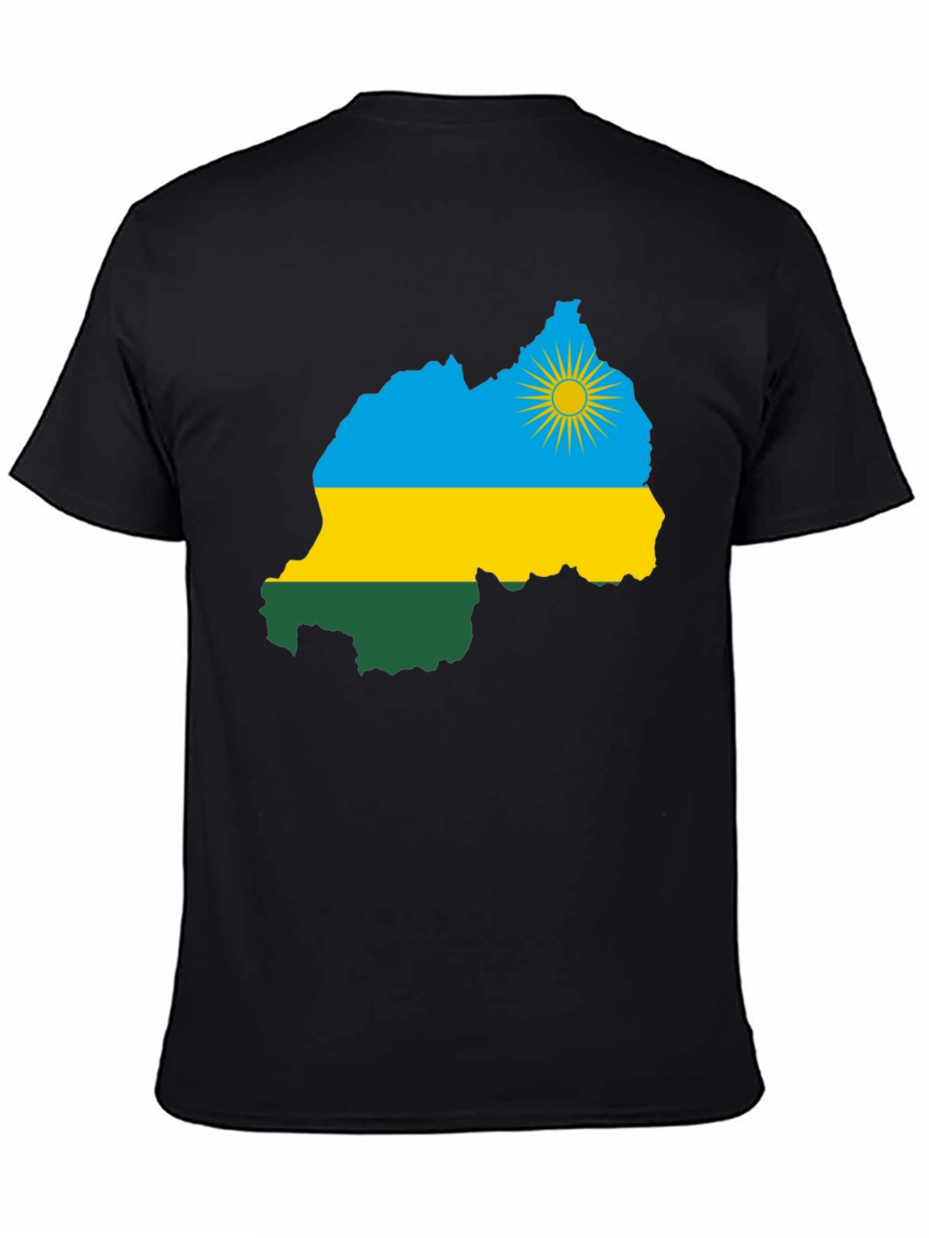 Rwanda Flag Map Black T-Shirt