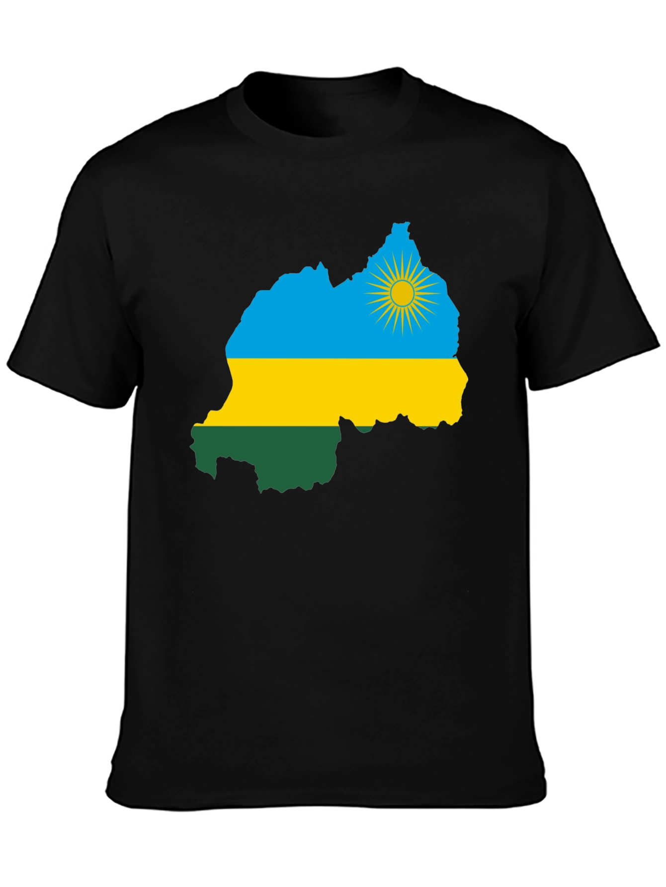 Rwanda Flag Map Black T-Shirt