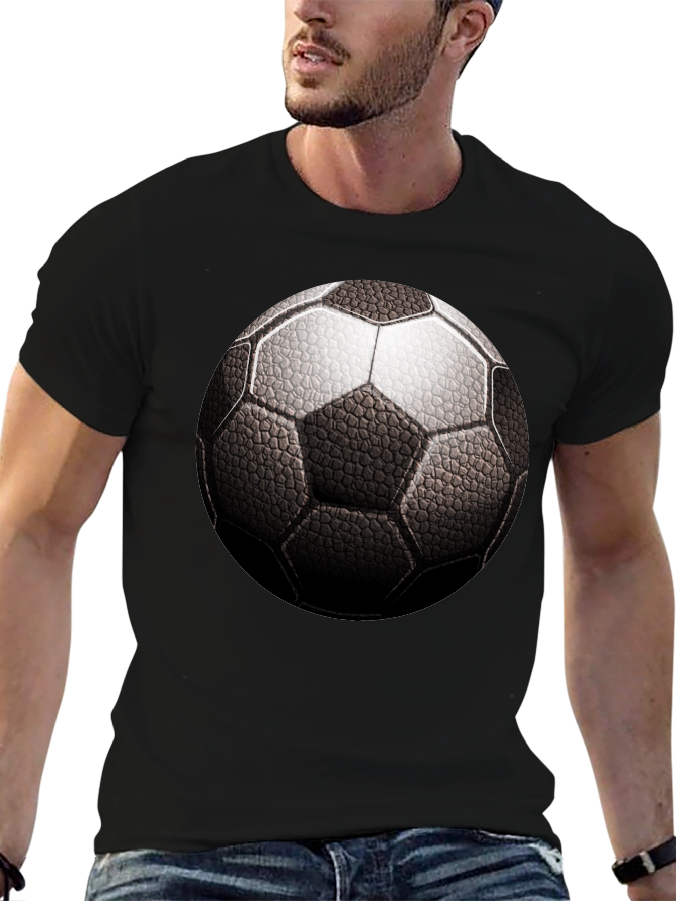Soccer Ball Graphic Tee - Black Cotton T-Shirt