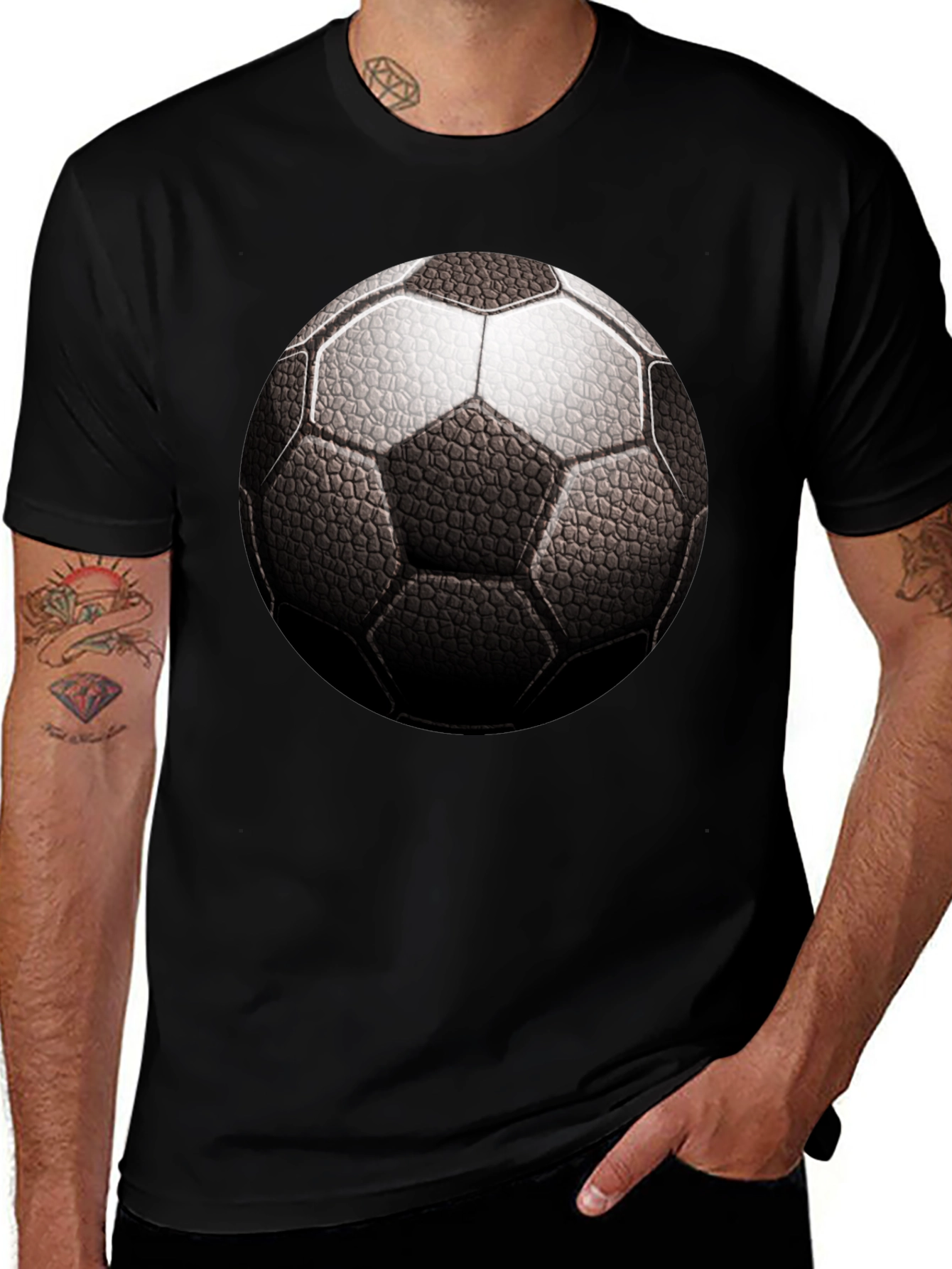 Soccer Ball Graphic Tee - Black Cotton T-Shirt