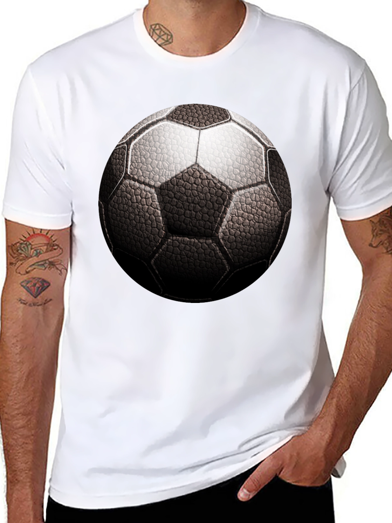 Soccer Ball Graphic Tee - Black Cotton T-Shirt