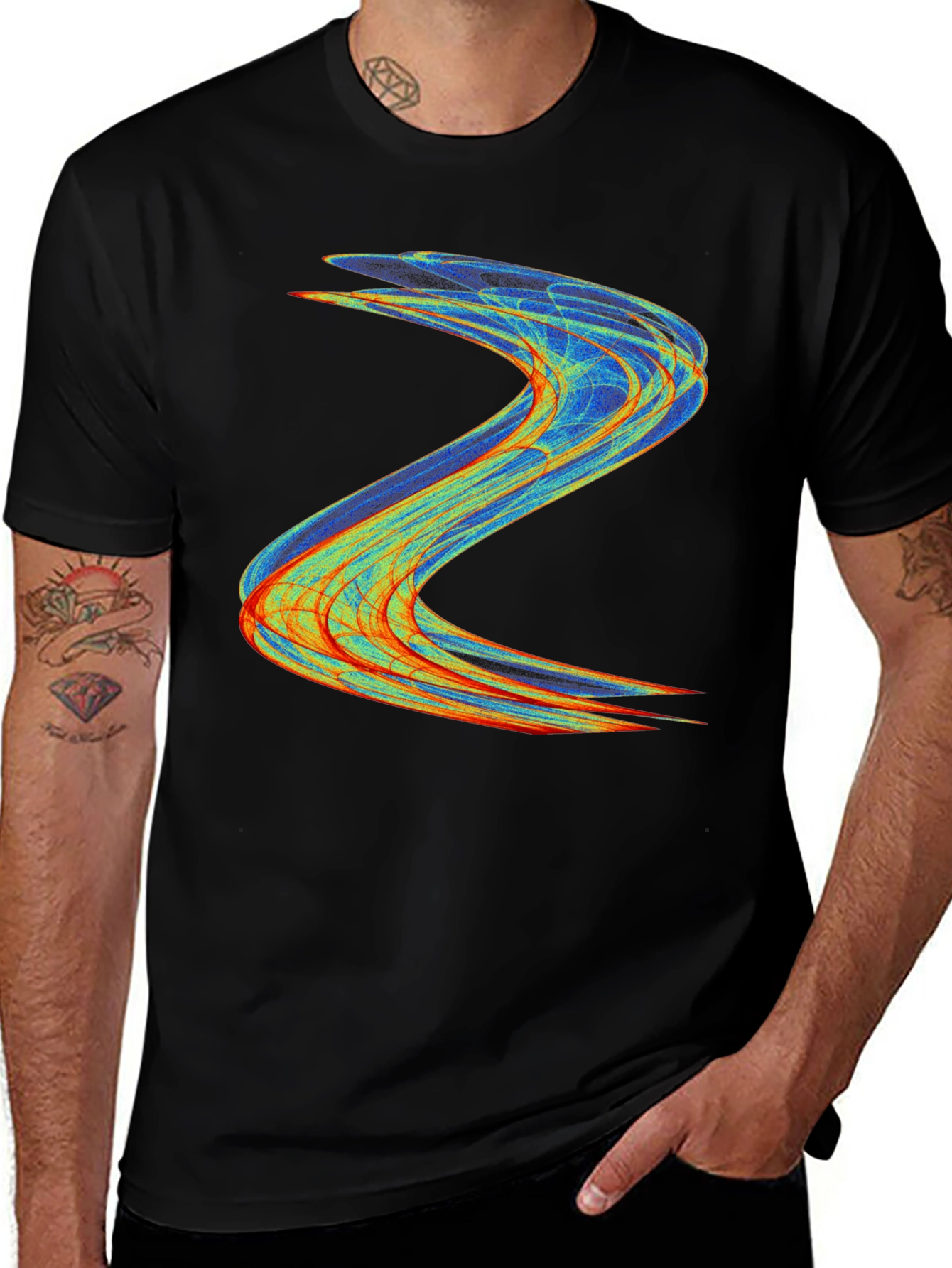 Abstract Wave Design Black T-Shirt