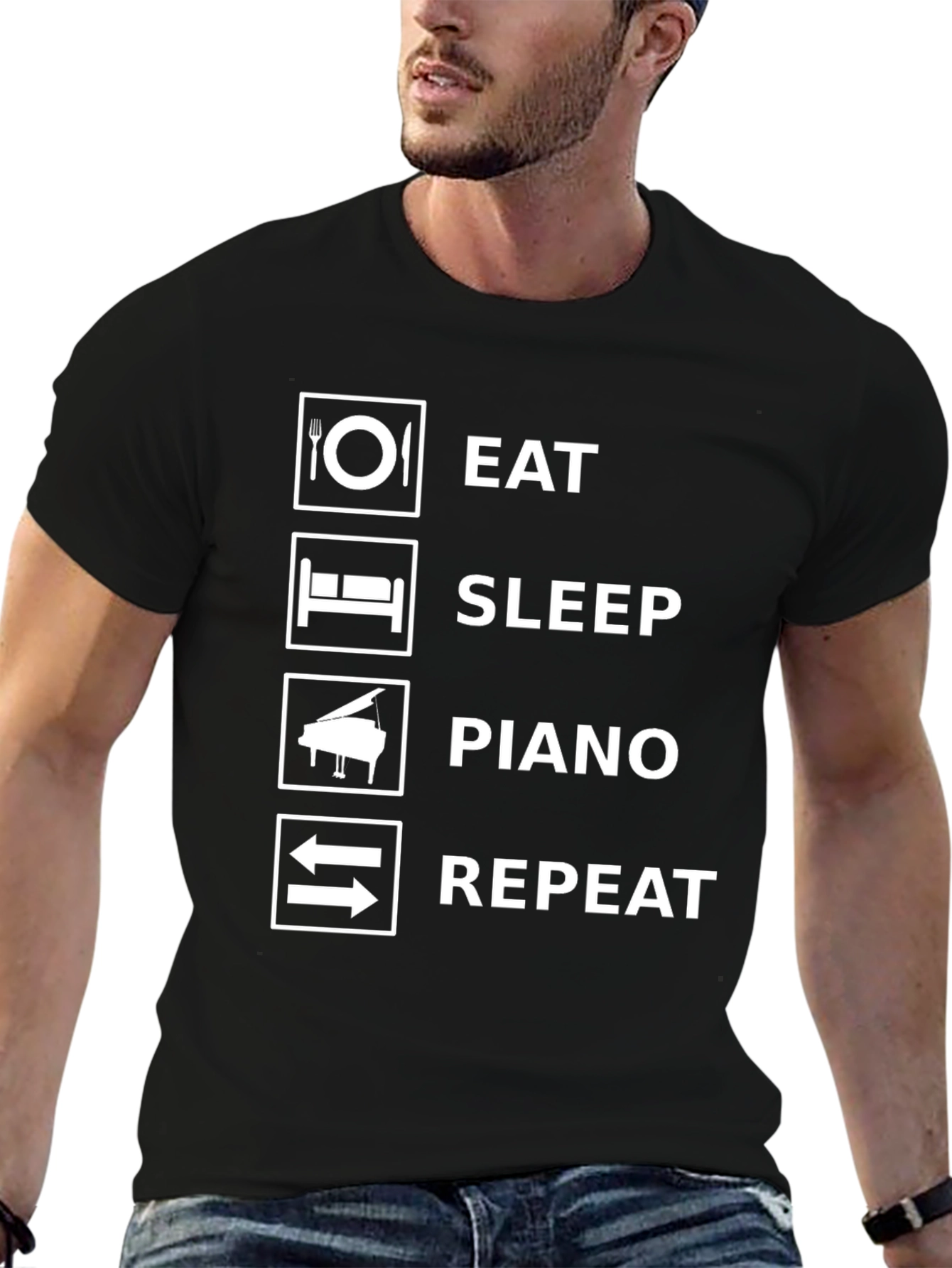 Eat Sleep Piano Repeat Black T-Shirt
