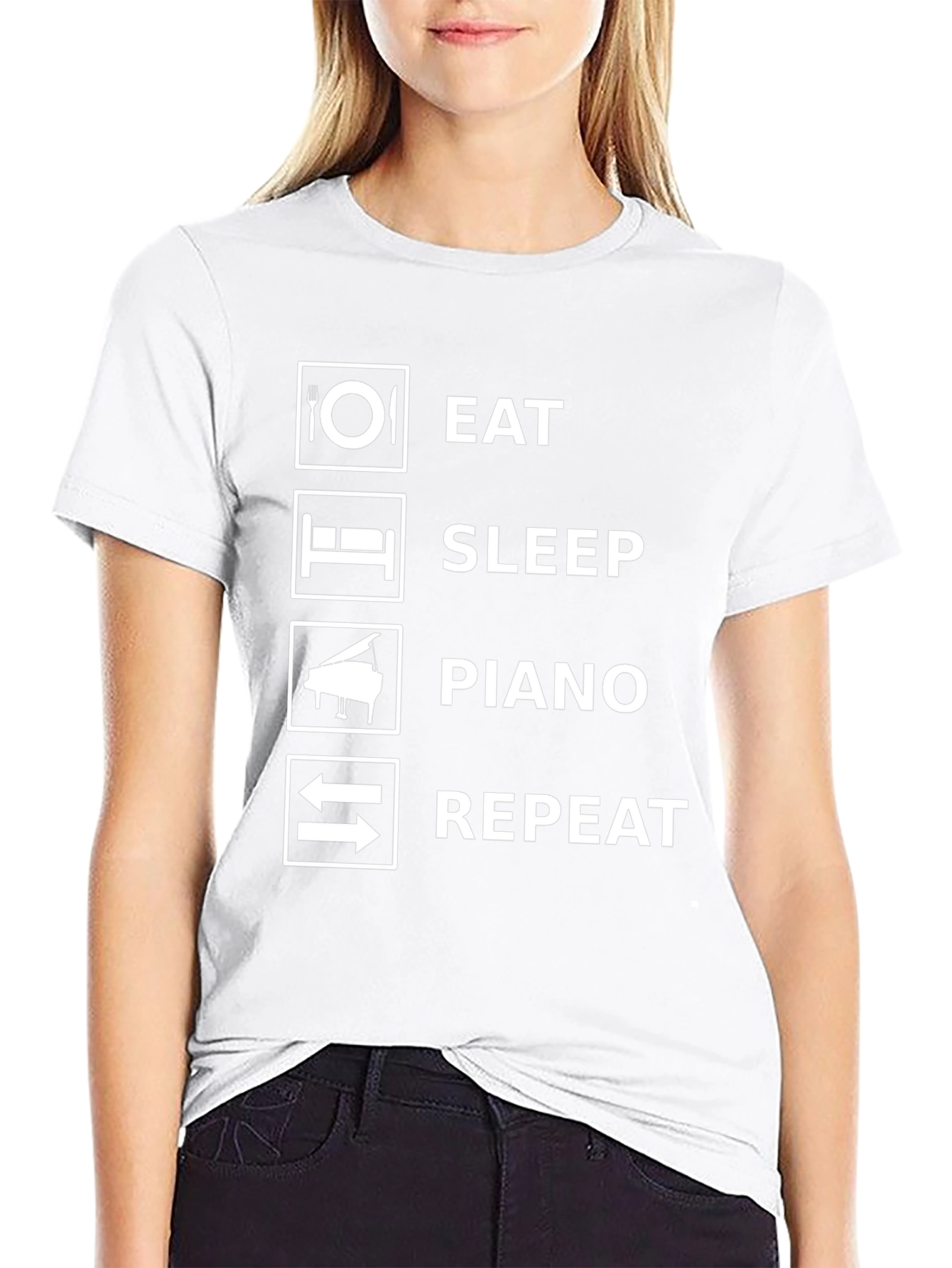 Eat Sleep Piano Repeat Black T-Shirt