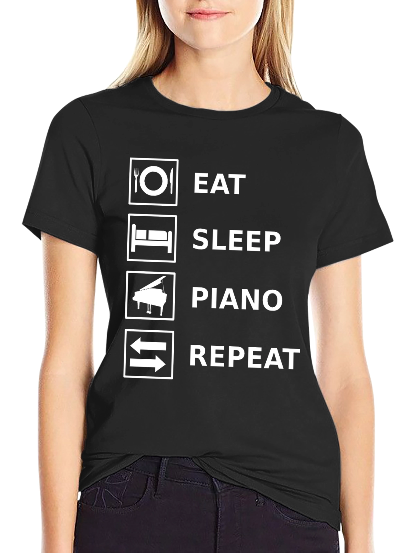 Eat Sleep Piano Repeat Black T-Shirt